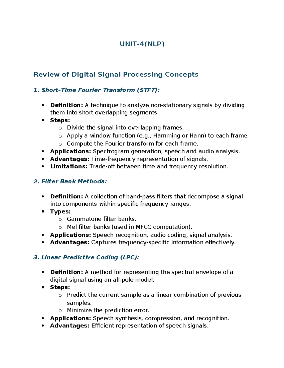 Unit-4(NLP) Lecture Notes: Digital Signal Processing Concepts - Studocu