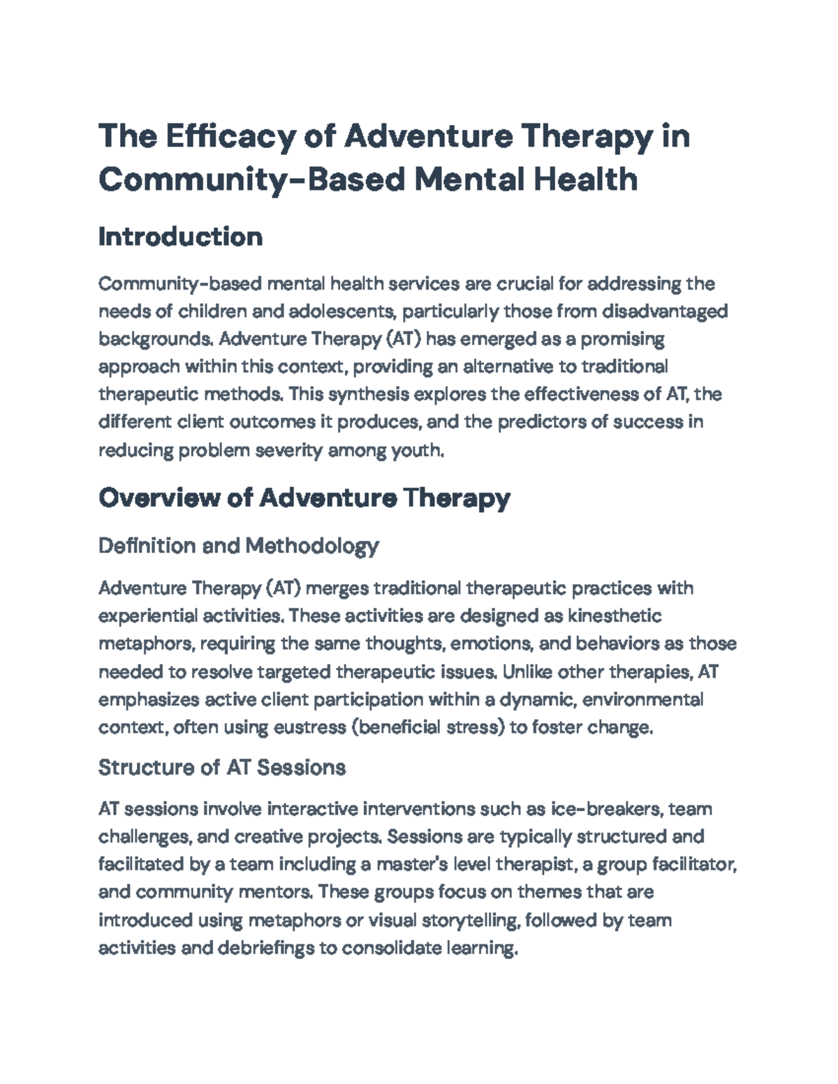 Effectiveness of Adventure Therapy in Community-Based Mental Health (AT ...