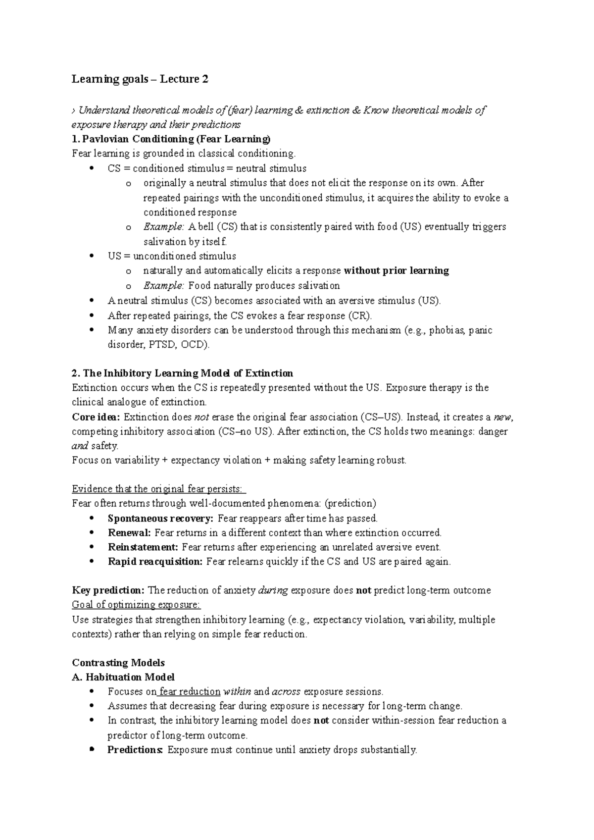 Learning Goals for CBT: Theoretical Models of Exposure Therapy and ...