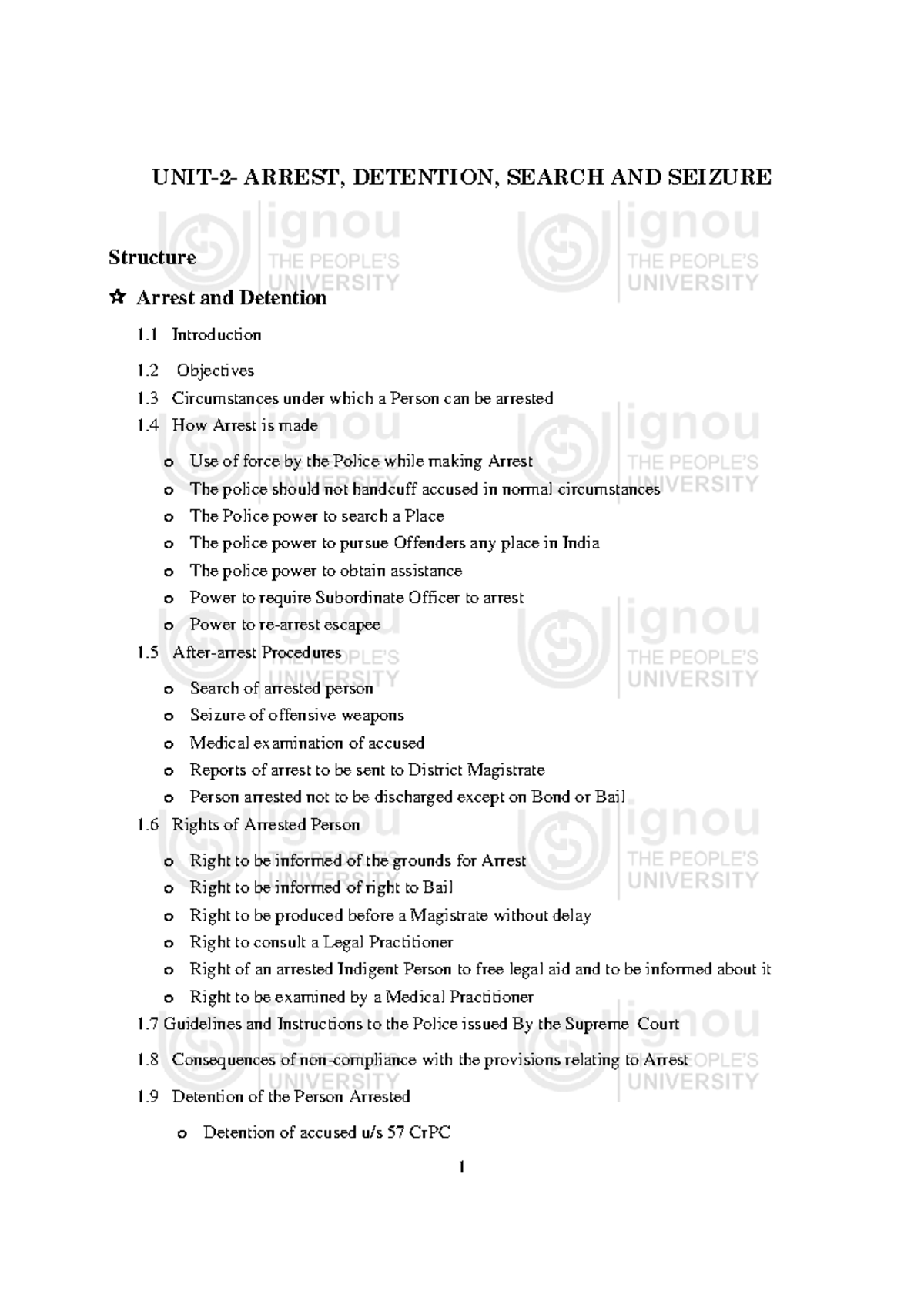 Unit 2 - Arrest, Detention, Search & Seizure Law Overview - Studocu