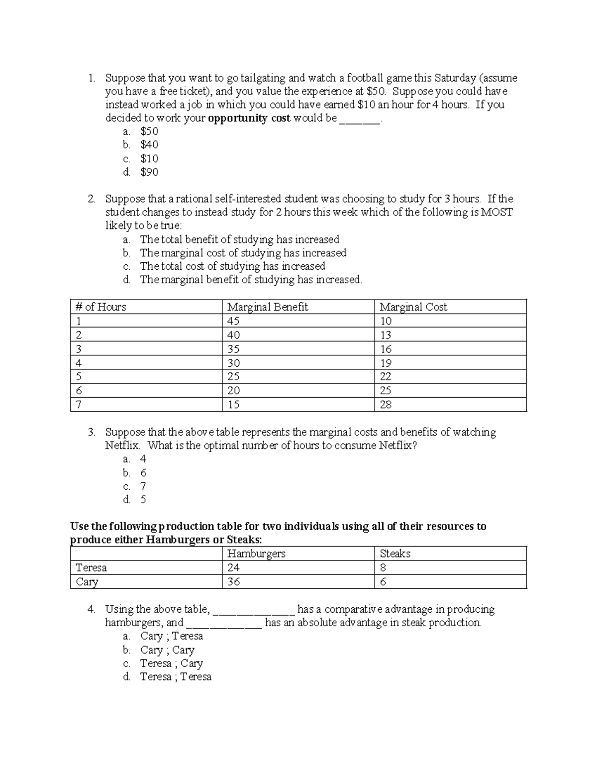 Midterm Exam #1 Practice Exam #2: Economics Concepts and Applications ...