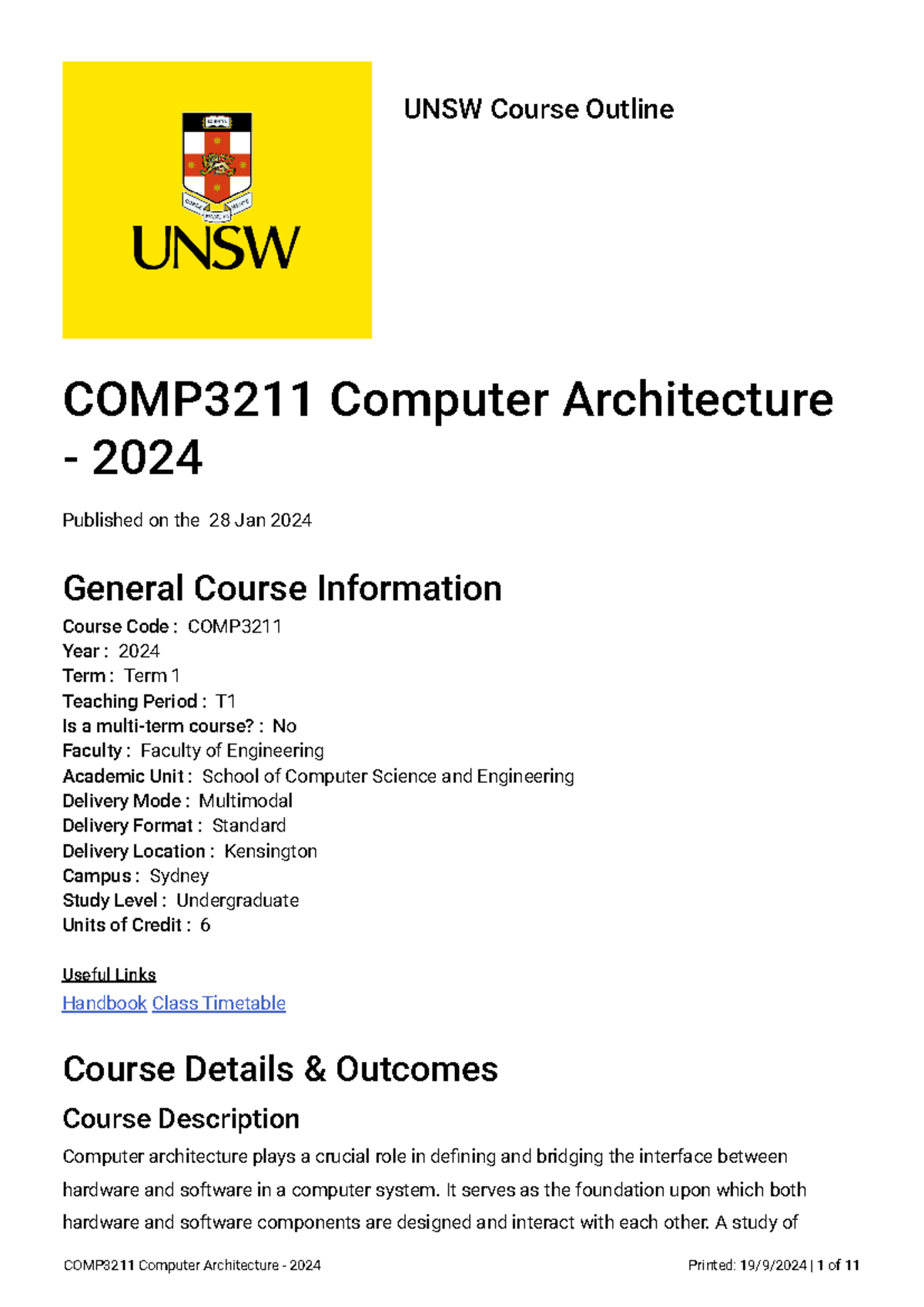 COMP3211 2024 Term 1 Course Outline: Computer Architecture Overview ...