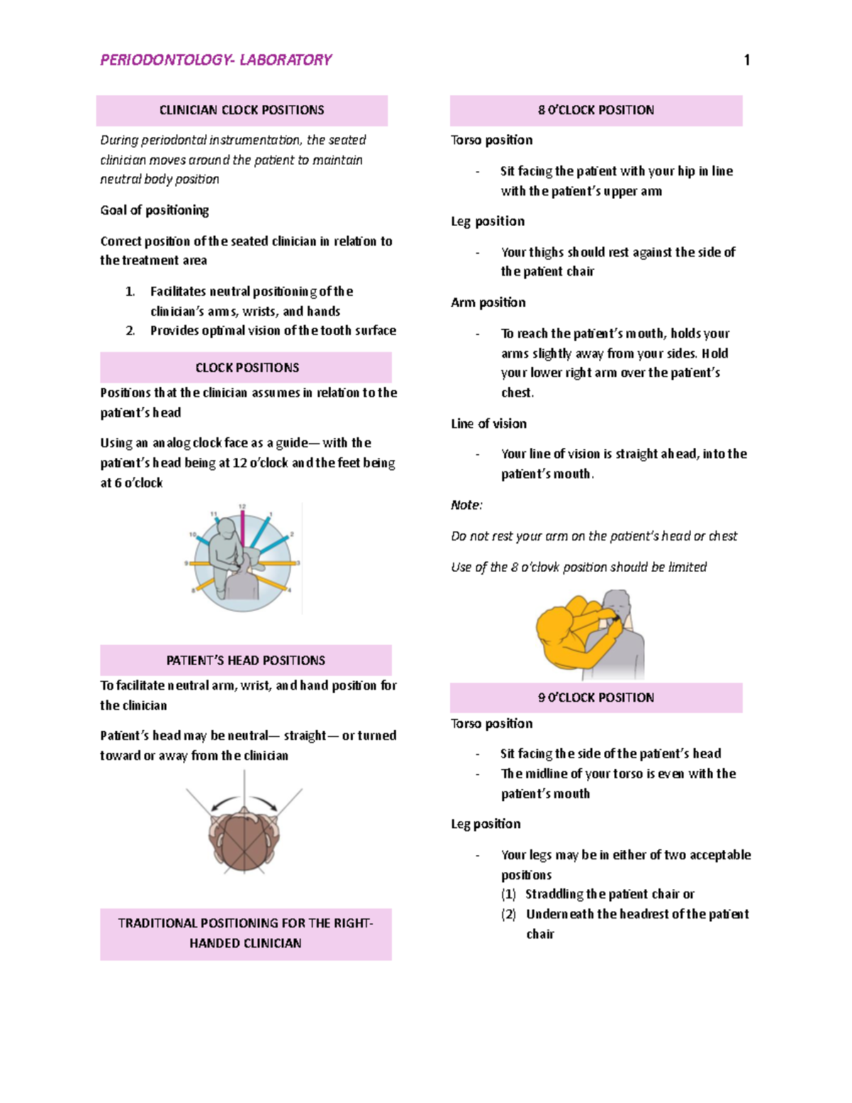 Clock Positions - During periodontal instrumentation, the seated ...