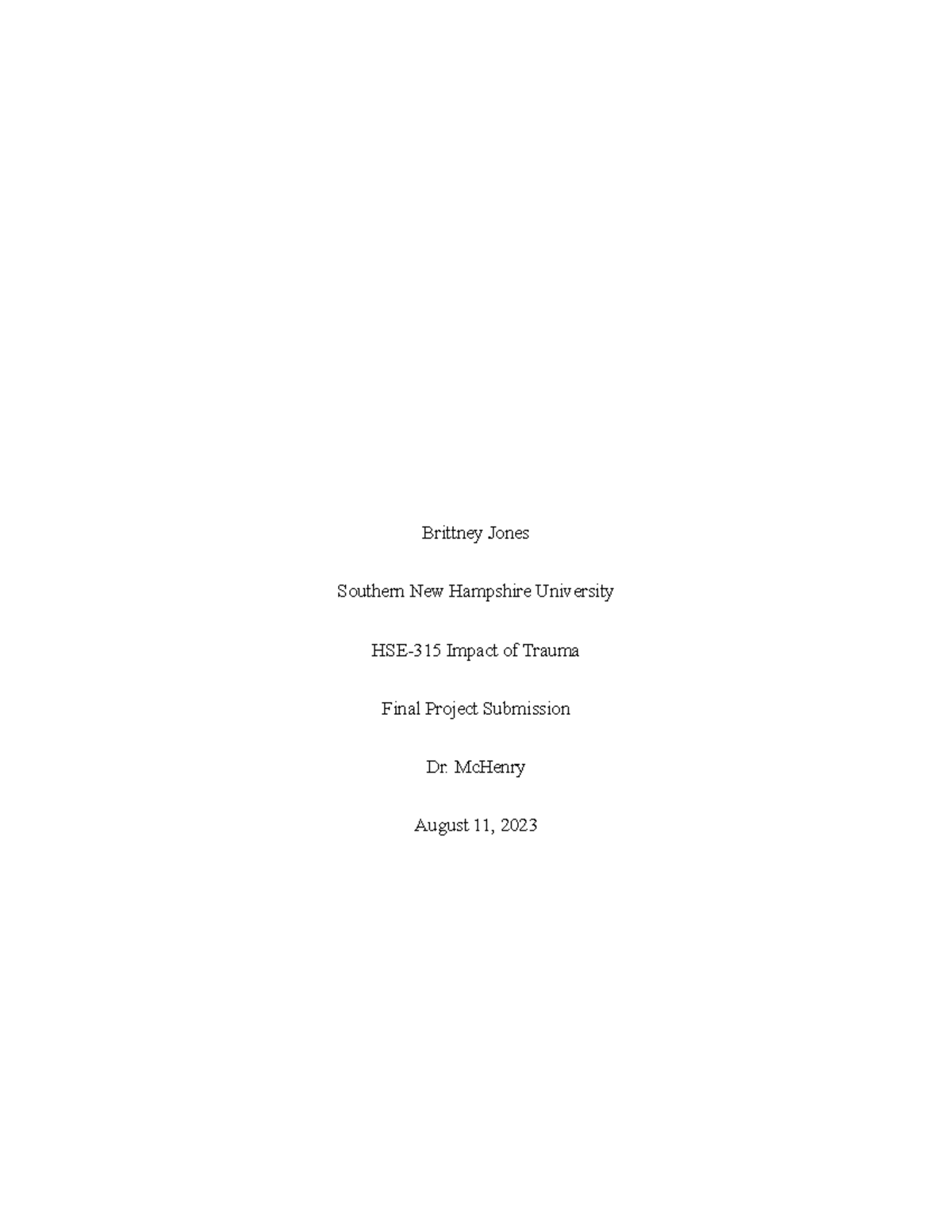 HSE 315 Final Project: Trauma-Informed Care Plan for a Family - Studocu