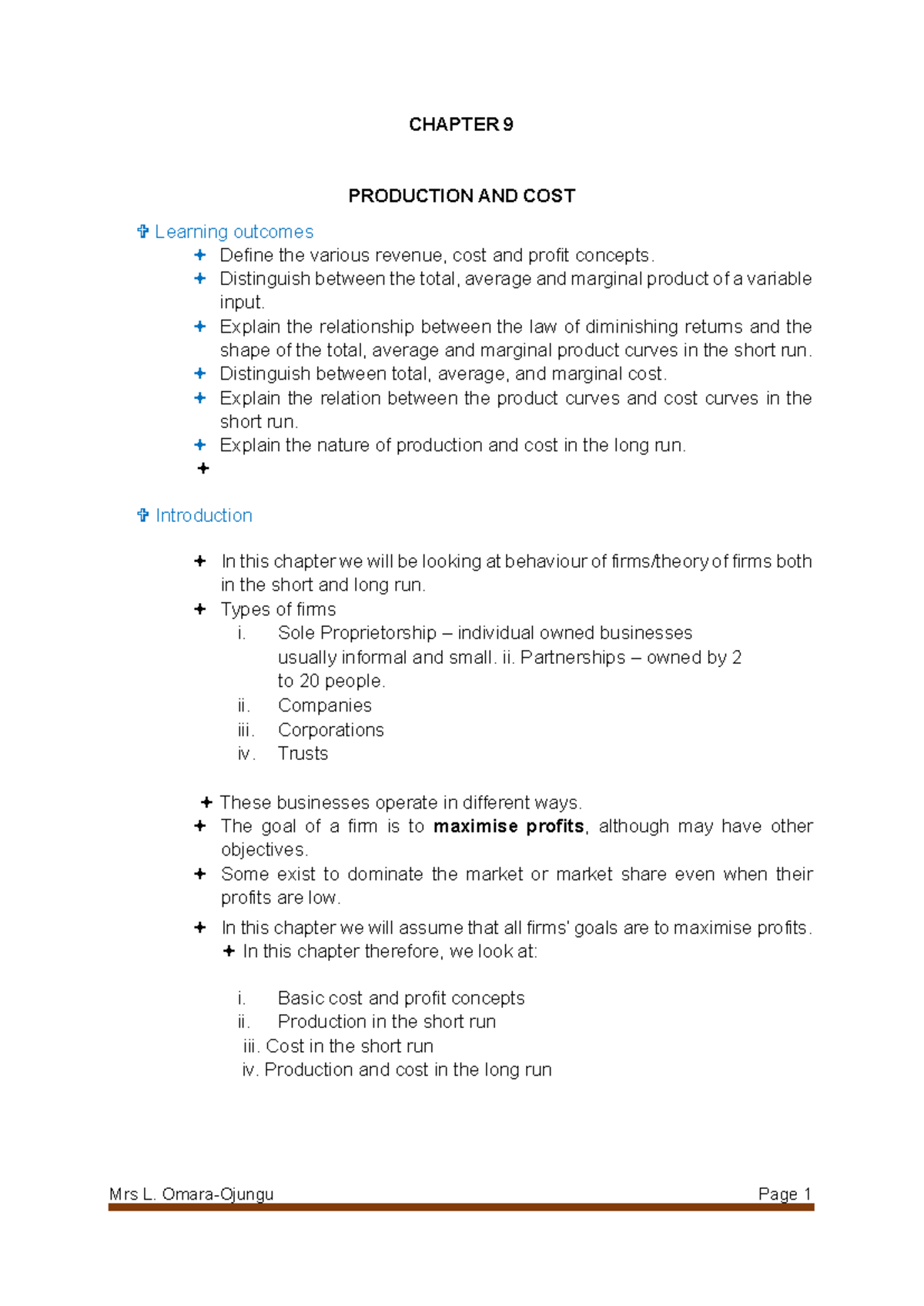 Chapter 9: Production and Cost Concepts - Studocu