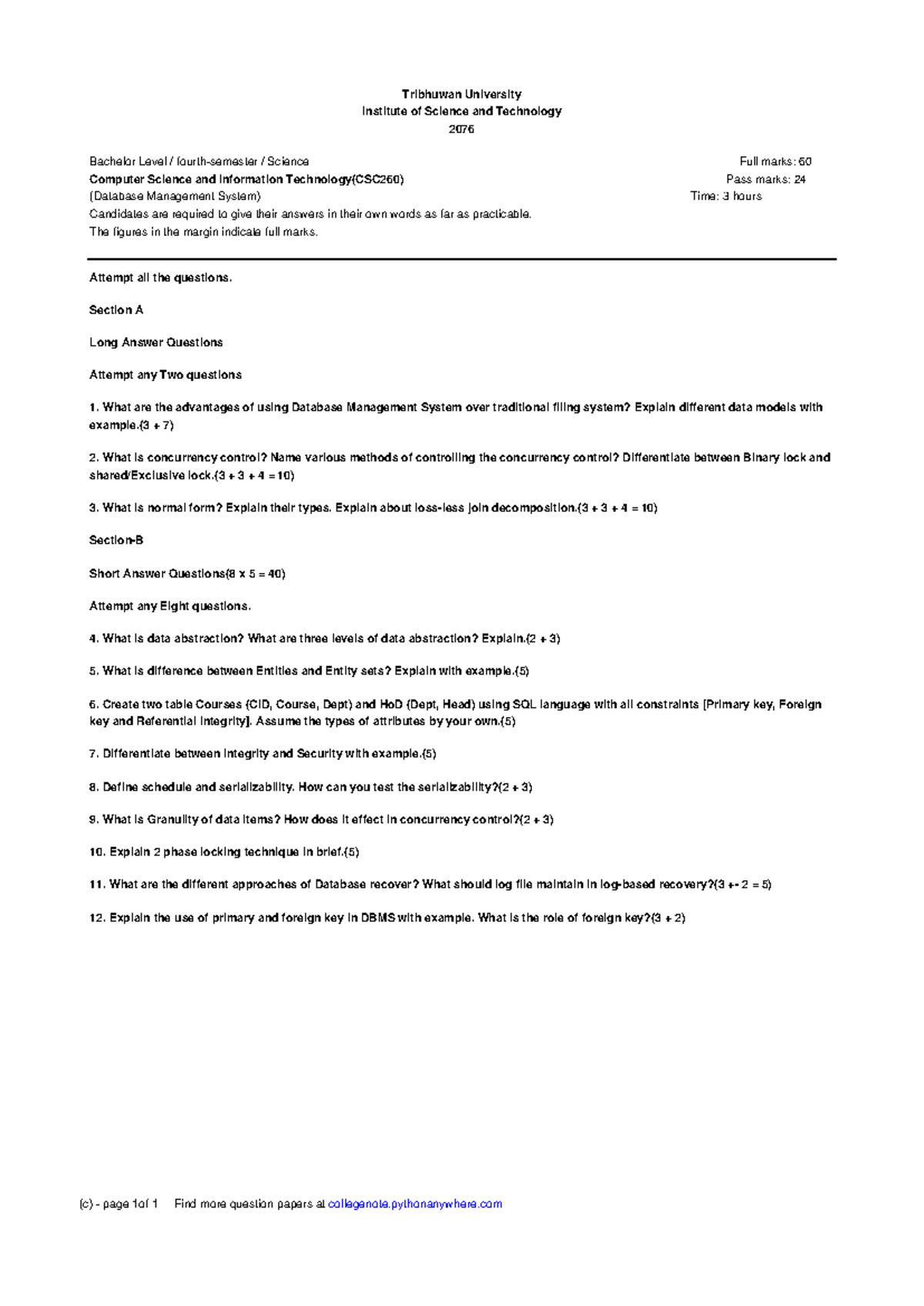 Database management Solution Here - (c) - page 1of 1 Find more question ...