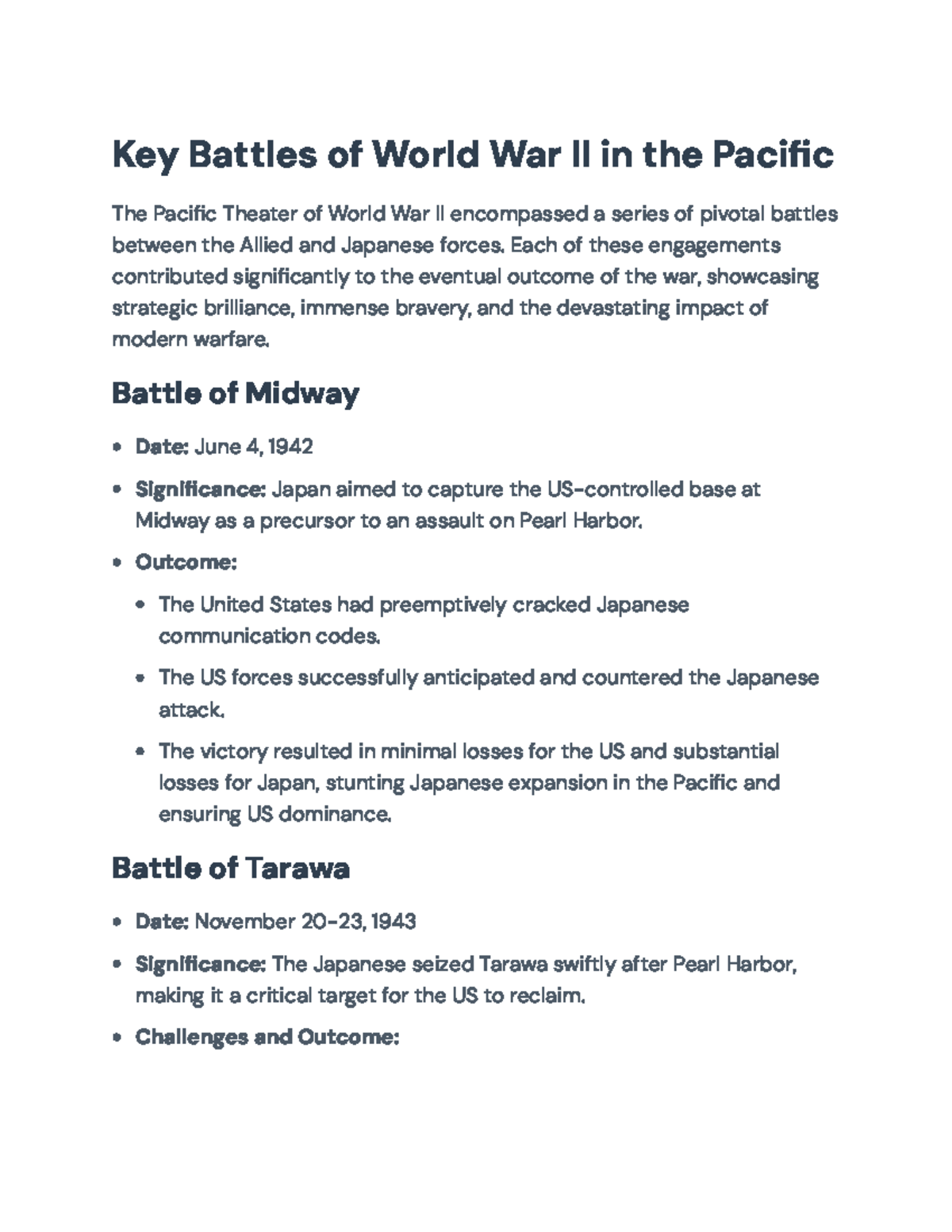 Key Battles of World War II in the Pacific: Strategy and Outcomes - Key ...