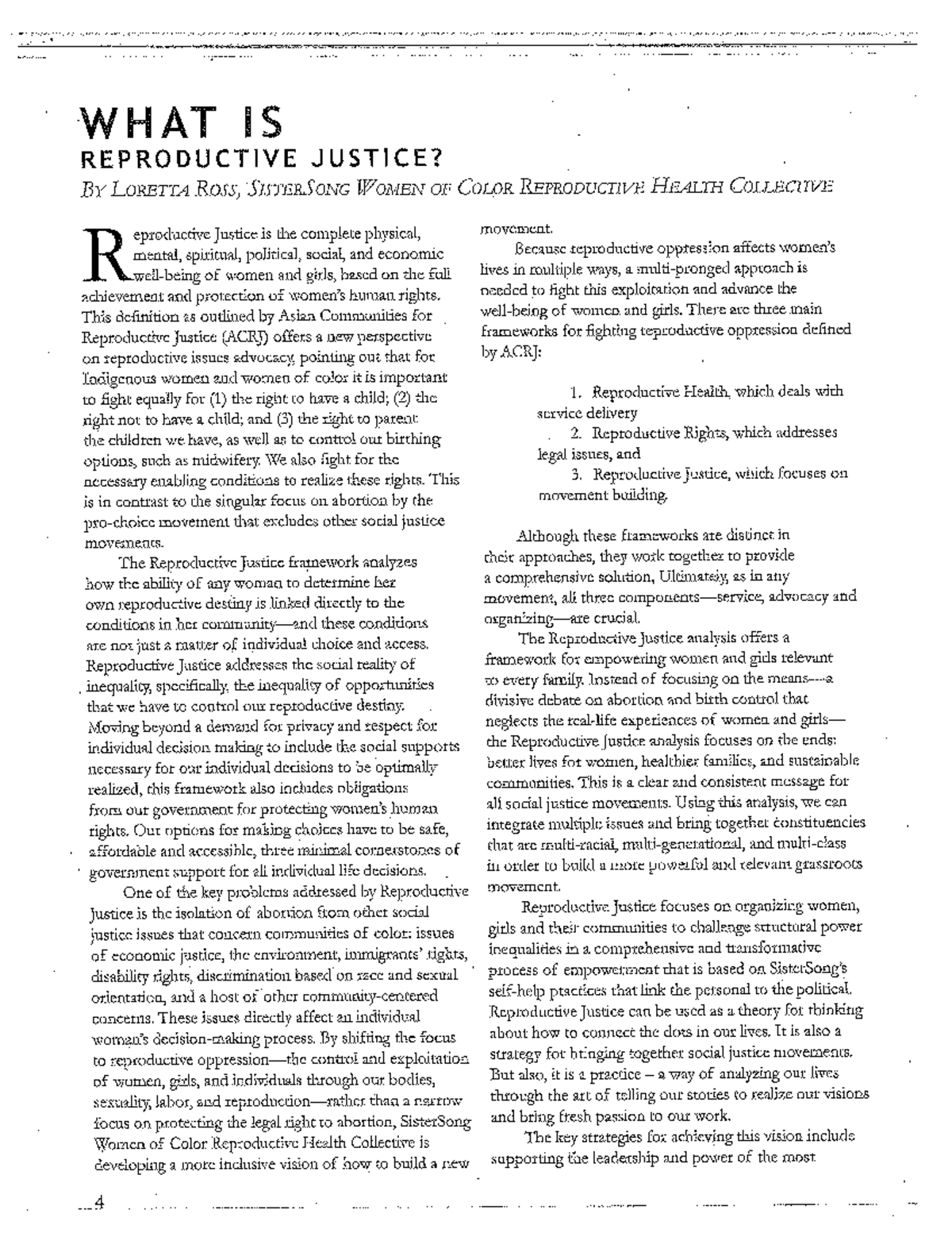Reproductive Justice: A Comprehensive Framework - Studocu