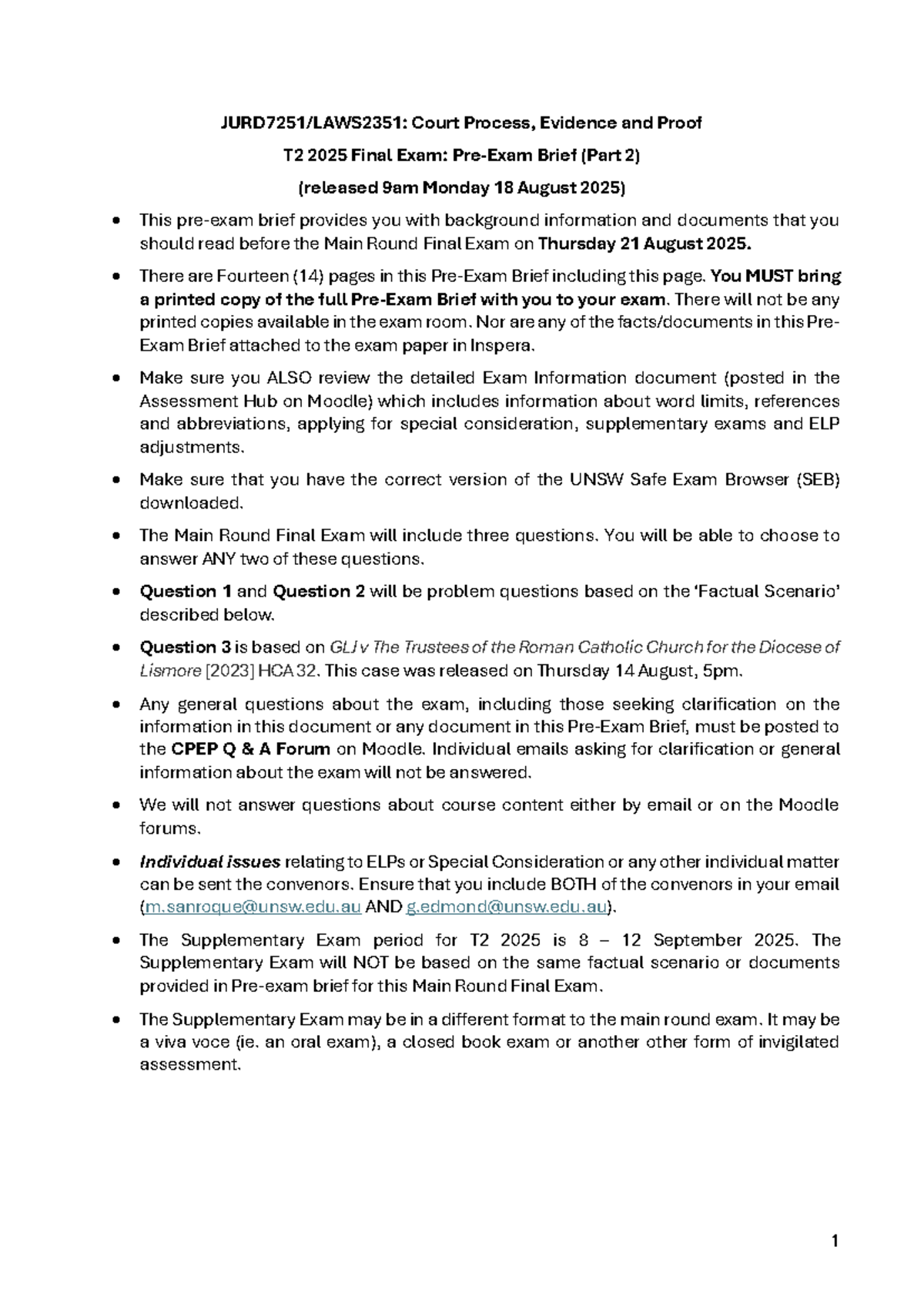 T2 2025 LAWS 2351 JURD 7251 Final Exam Pre-Exam Brief Part 2 - Studocu