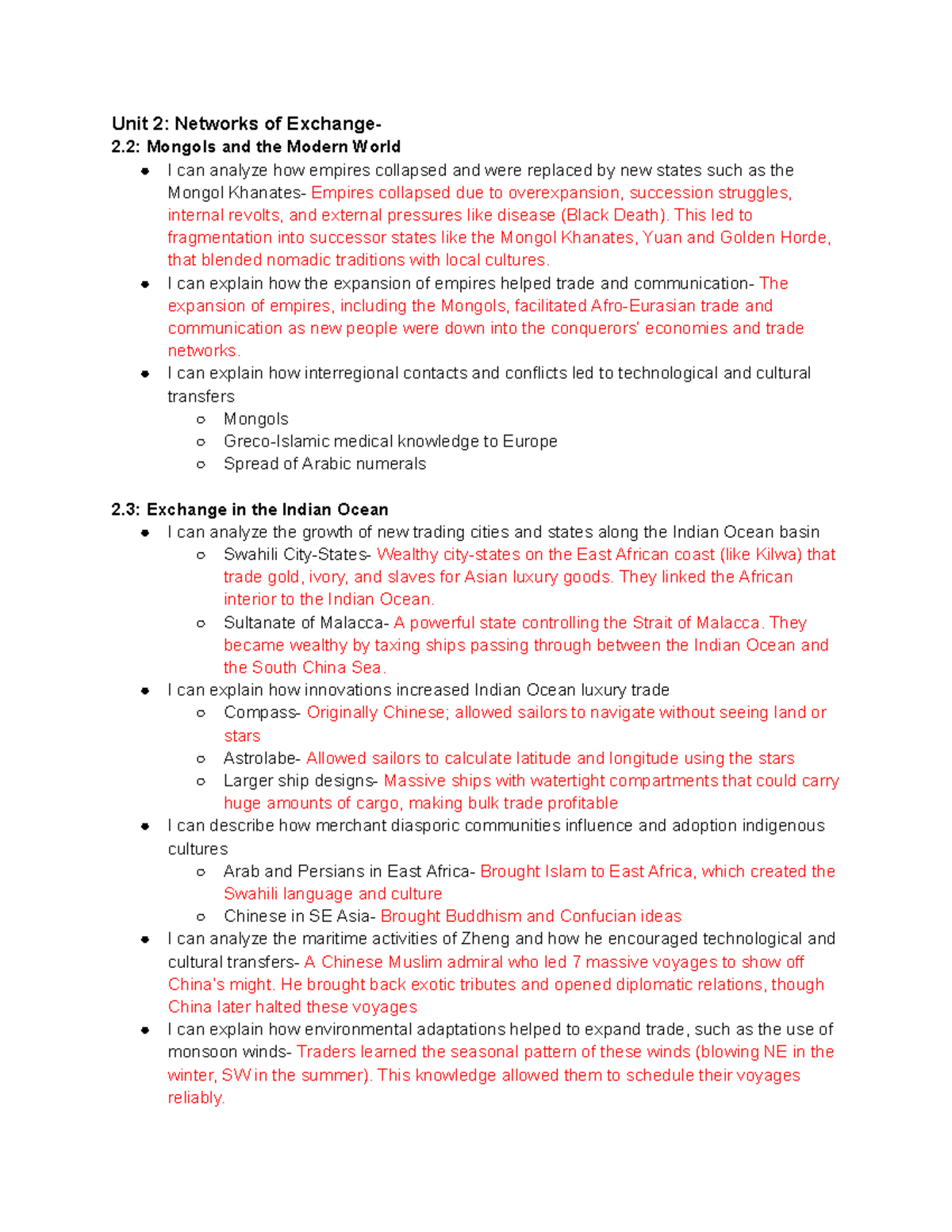 AP World Study Guide: Unit 2 - Networks of Exchange and Cultural ...