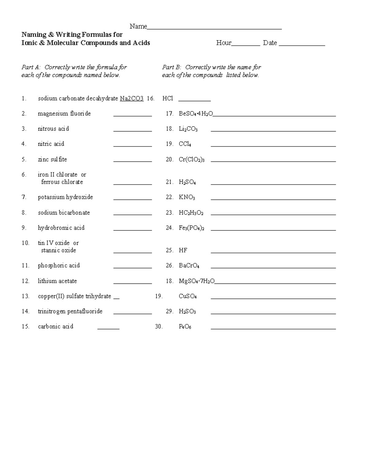 Unit 7: Naming & Writing Formulas for Ionic & Molecular Compounds - Studocu