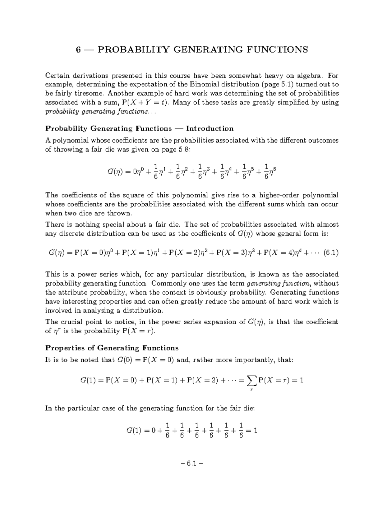Prob06 - Lecture Notes on Probability Generating Functions - Studocu
