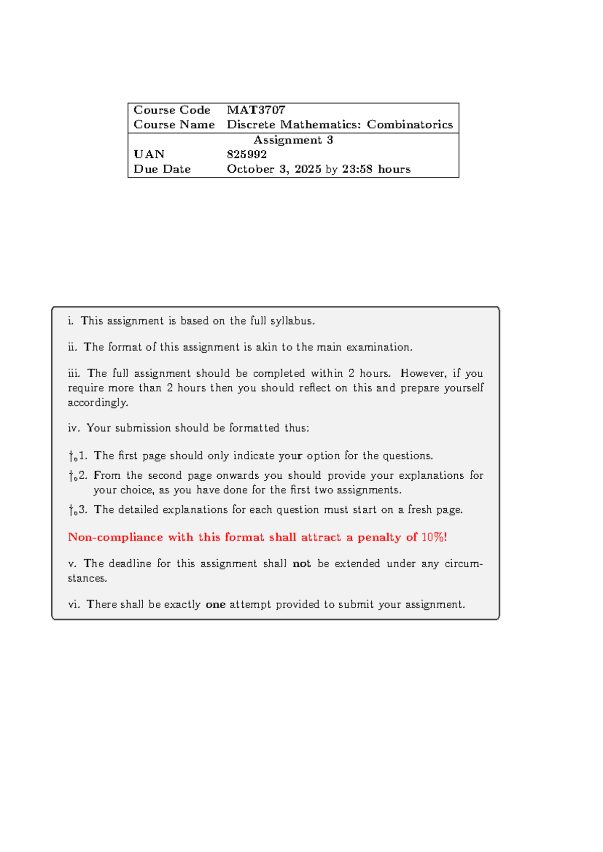 MAT3707 Discrete Mathematics: Combinatorics Assignment 3 Guide - Studocu