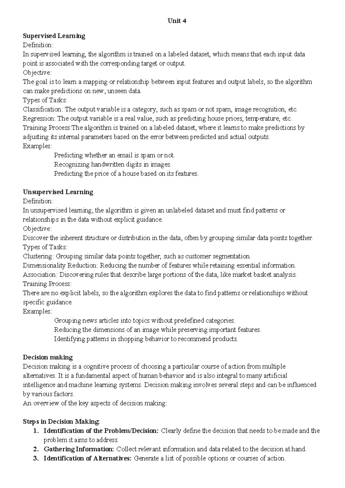 FODS 4: Supervised & Unsupervised Learning Exam Notes - Studocu