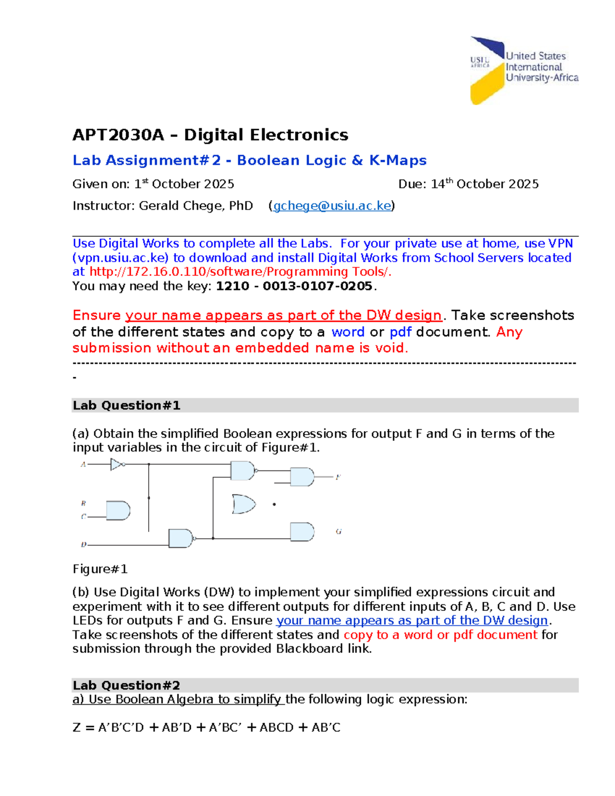 APT2030A Digital Electronics Lab Assignment #2: Boolean Logic & K-Maps ...