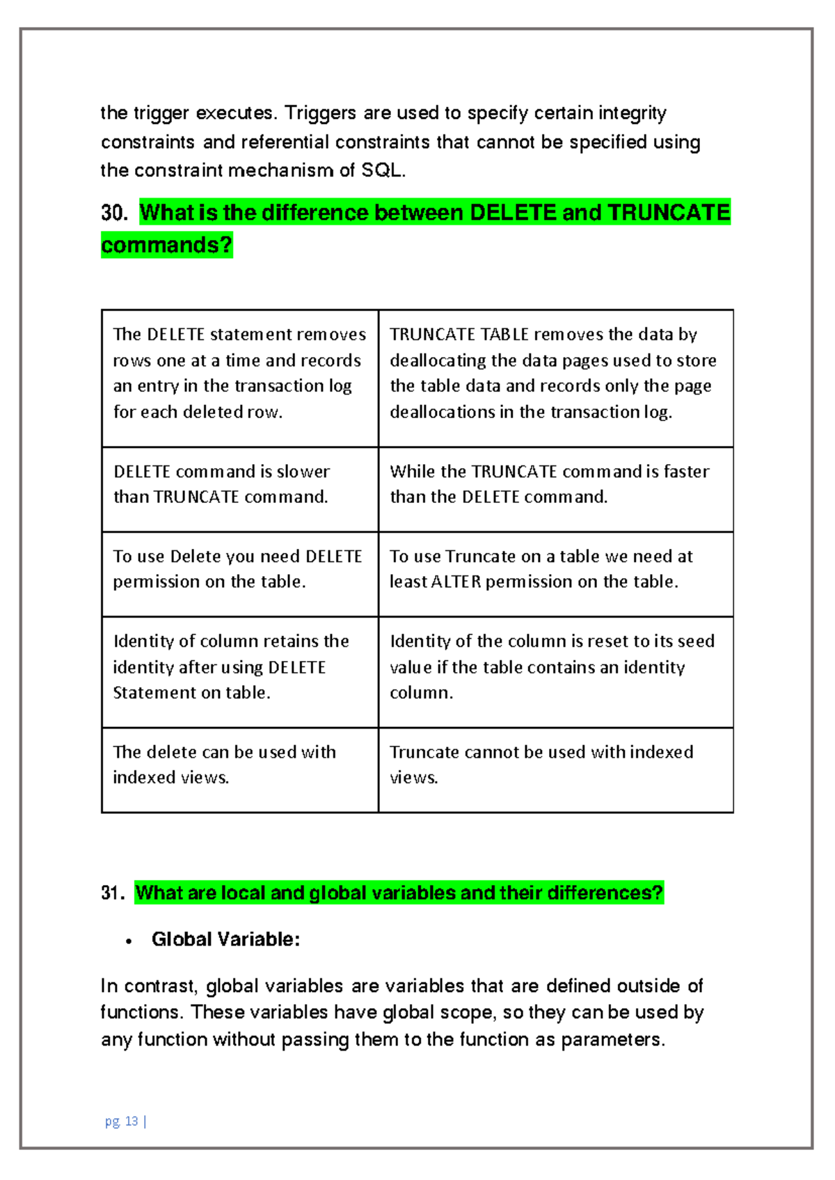 SQL Triggers and Data Integrity: Practice Questions 13-15 - Studocu