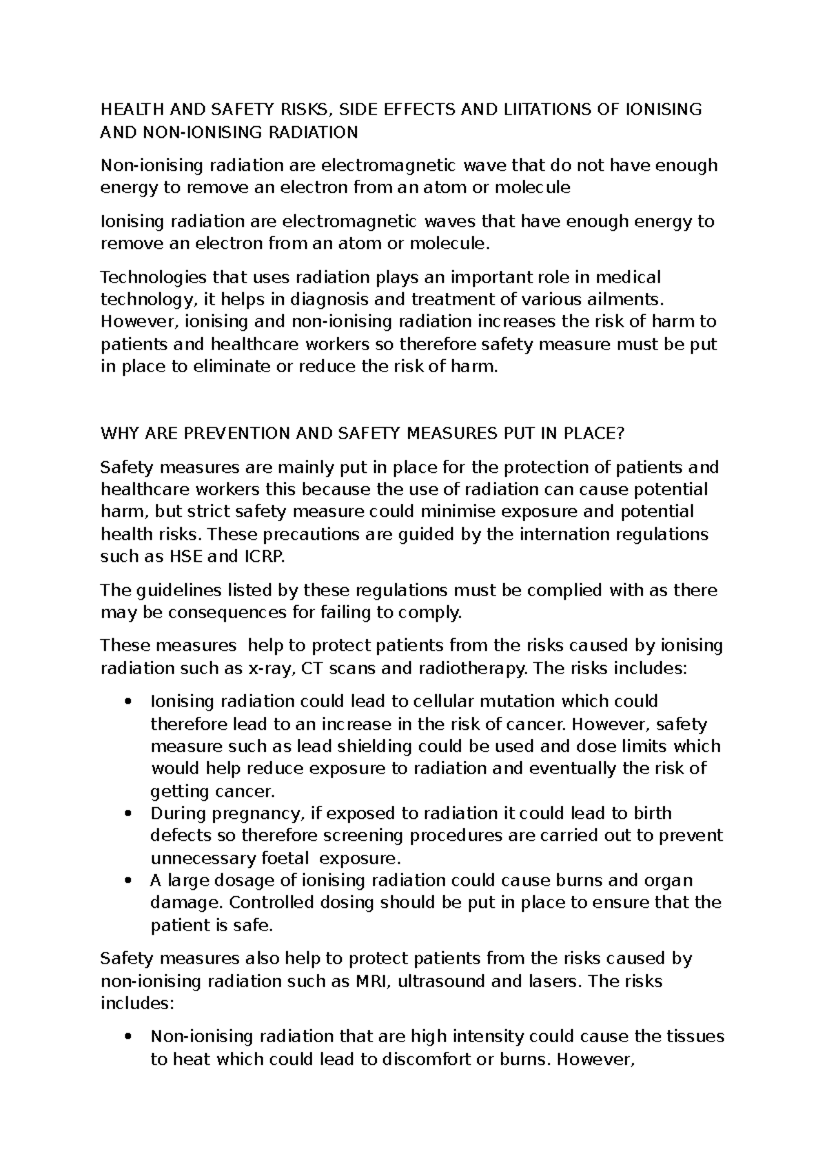HEALTH AND SAFETY RISKS OF IONISING AND NON-IONISING RADIATION - Studocu