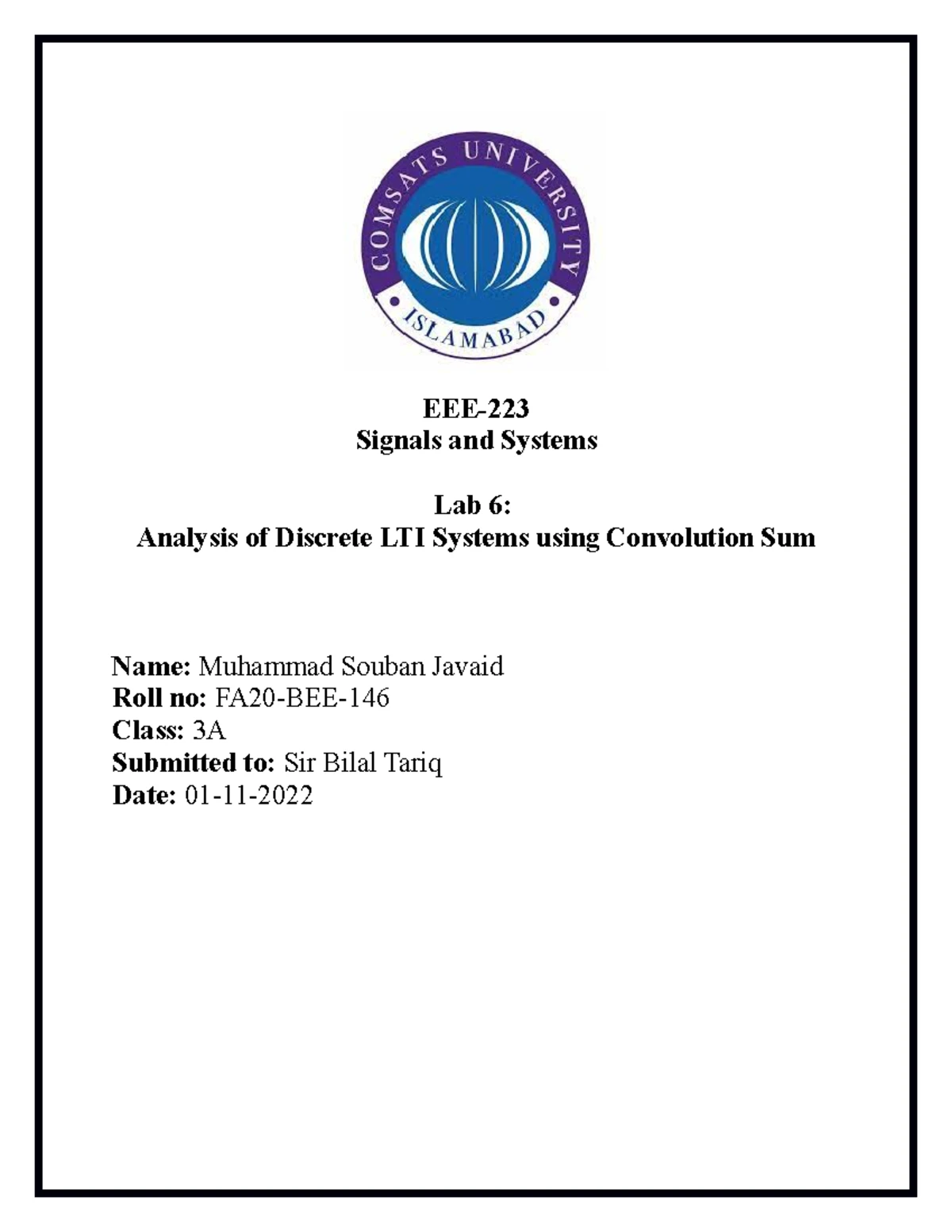 SIGNALS AND SYSTEMS Lab Report 09: Complex Fourier Series Analysis ...