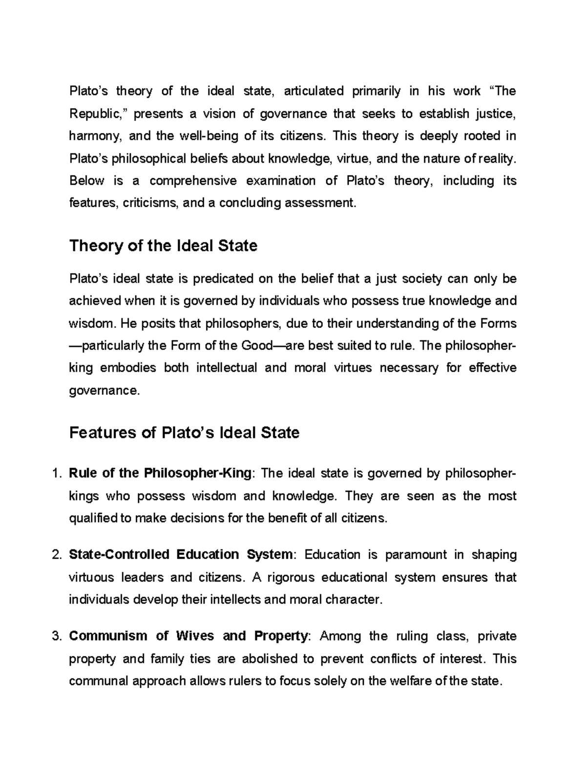 Plato 2 - thank you - Plato’s theory of the ideal state, articulated ...