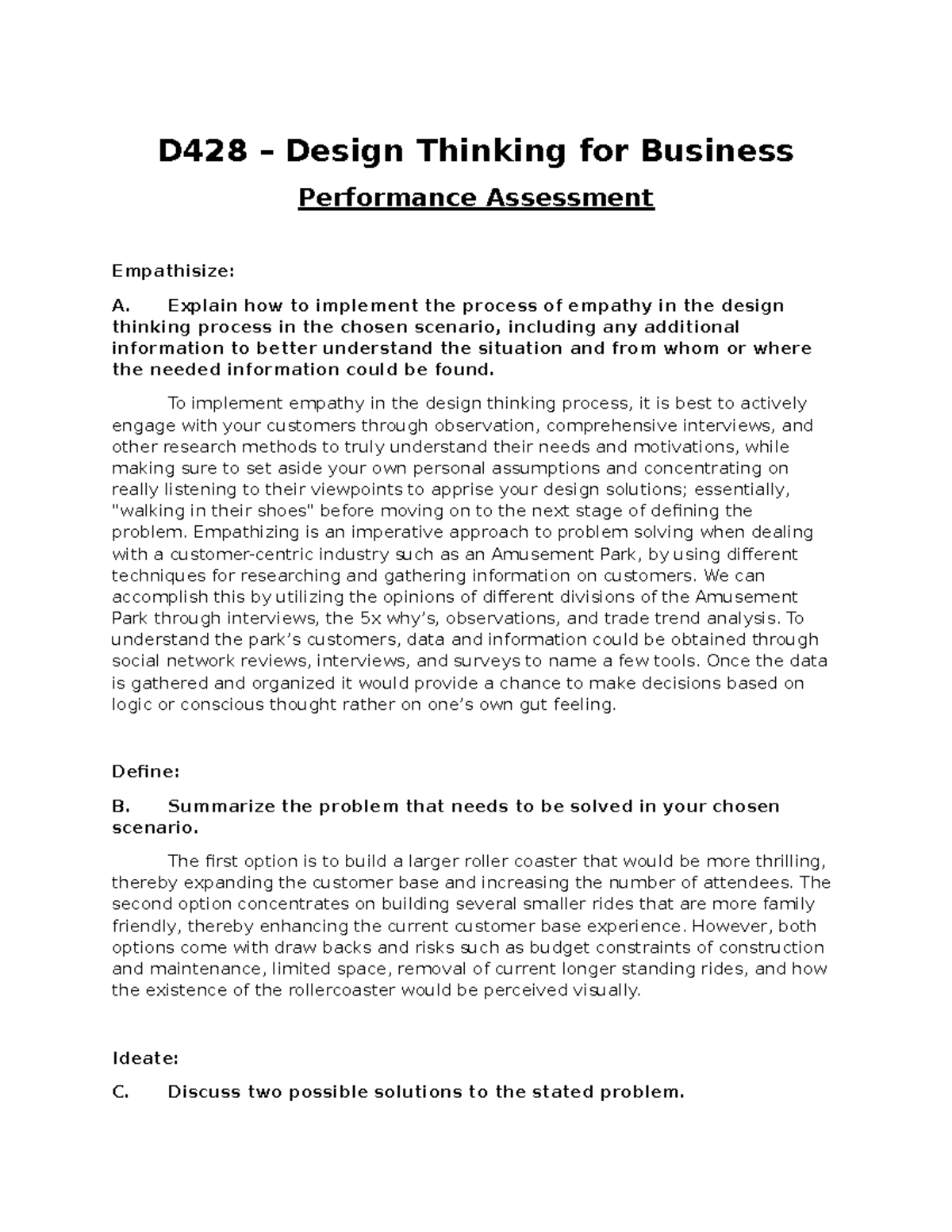 PA D428 - Performance Assessment: Empathy in Design Thinking Process ...