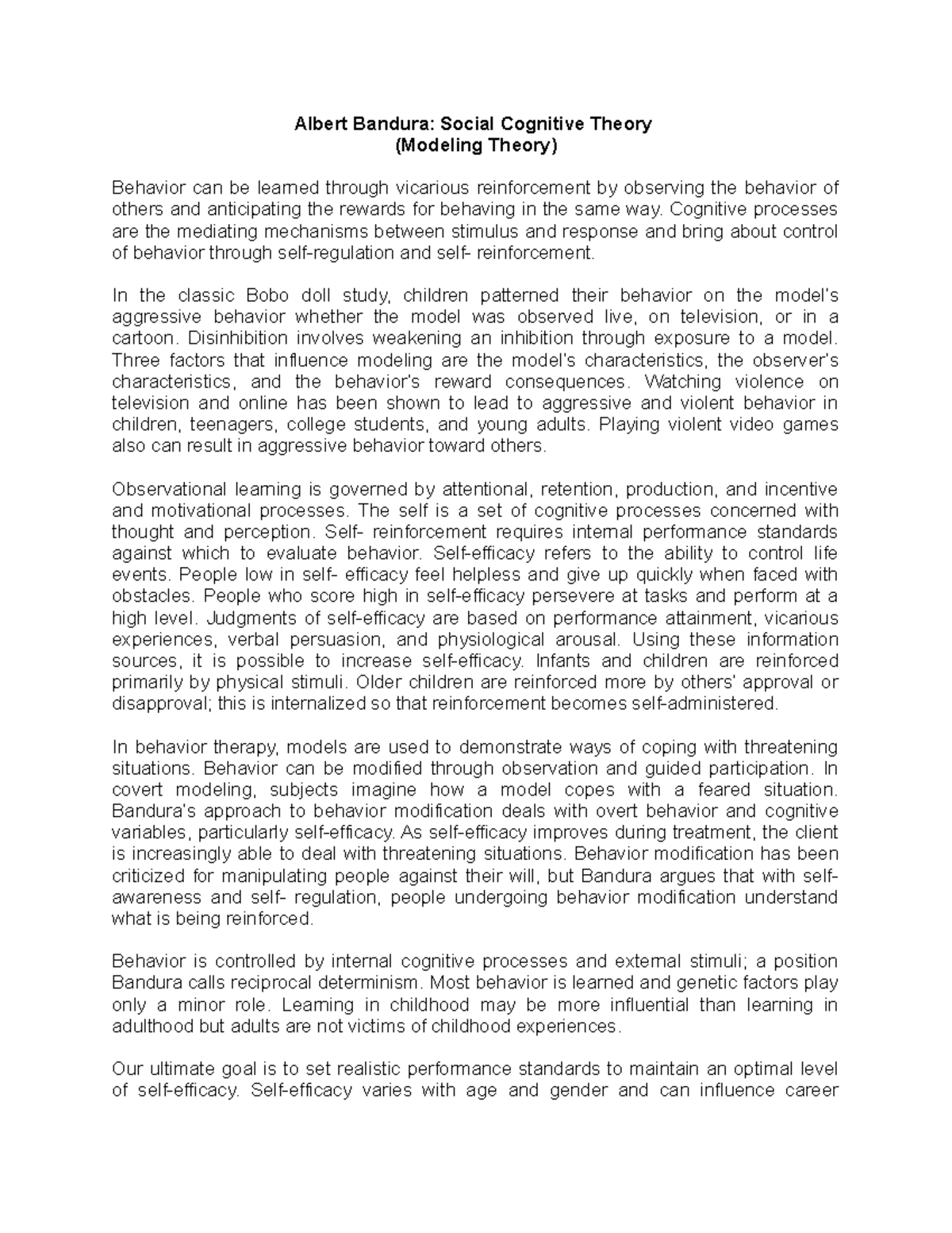 Theories of Personality - Albert Bandura - Albert Bandura: Social ...