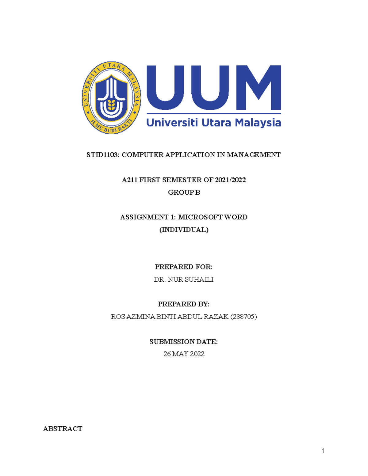 STID1103 Assignment 1: My Experience as a UUM Student During Covid-19 ...