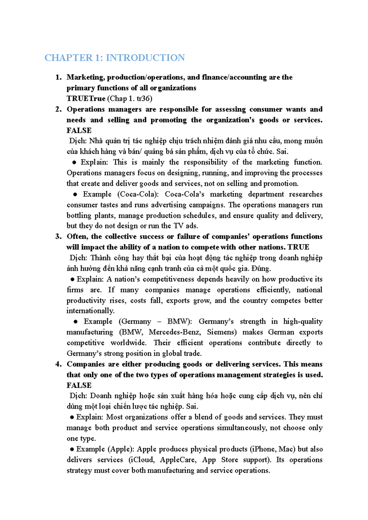 CHAPTER 1: INTRODUCTION to Operations Management and Marketing (OM101 ...