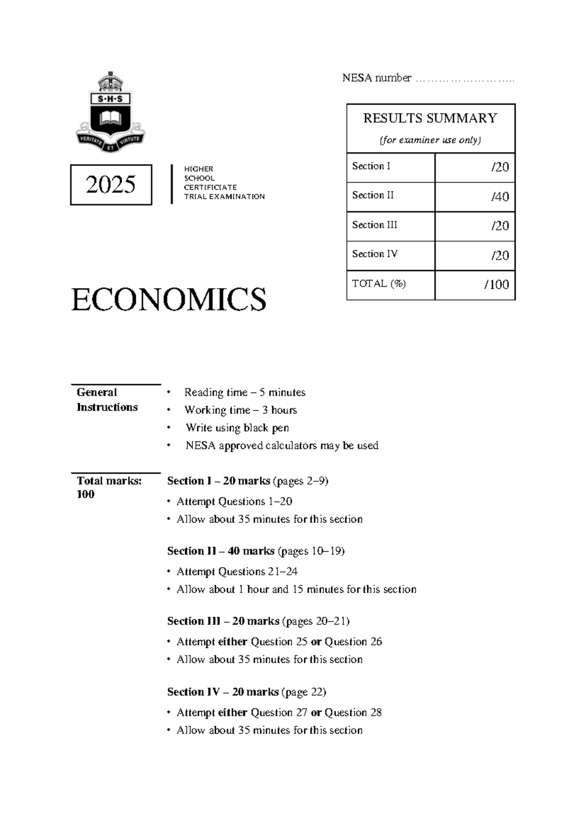 2025 HSC Trial Exam Economics Results Summary - Studocu