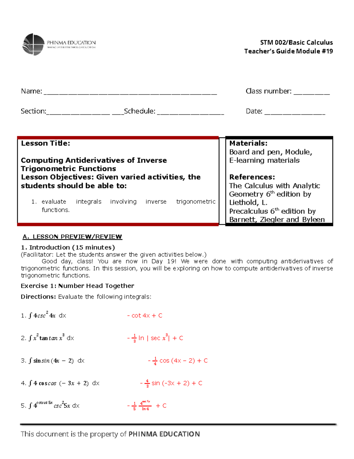 STM 002 Lesson 19 - Evaluating Antiderivatives of Inverse Trig ...