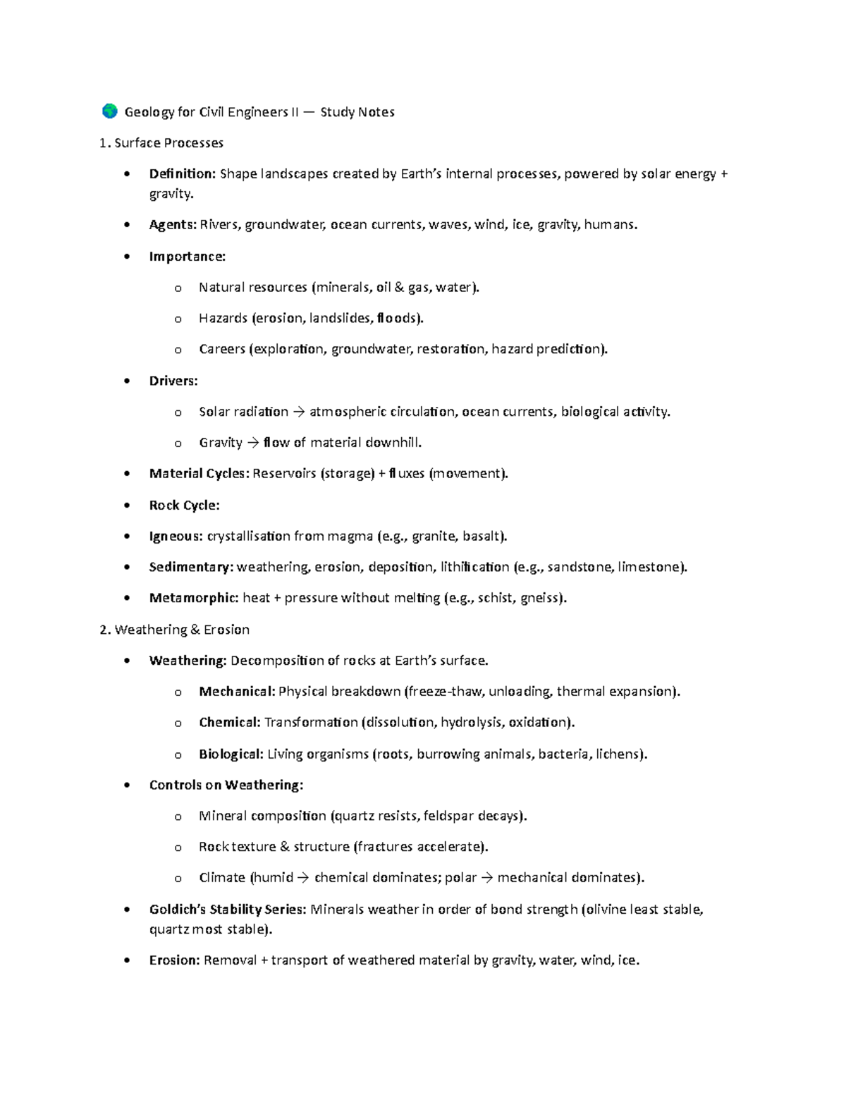 Geology for Civil Engineers II: Study Notes on Surface Processes and ...