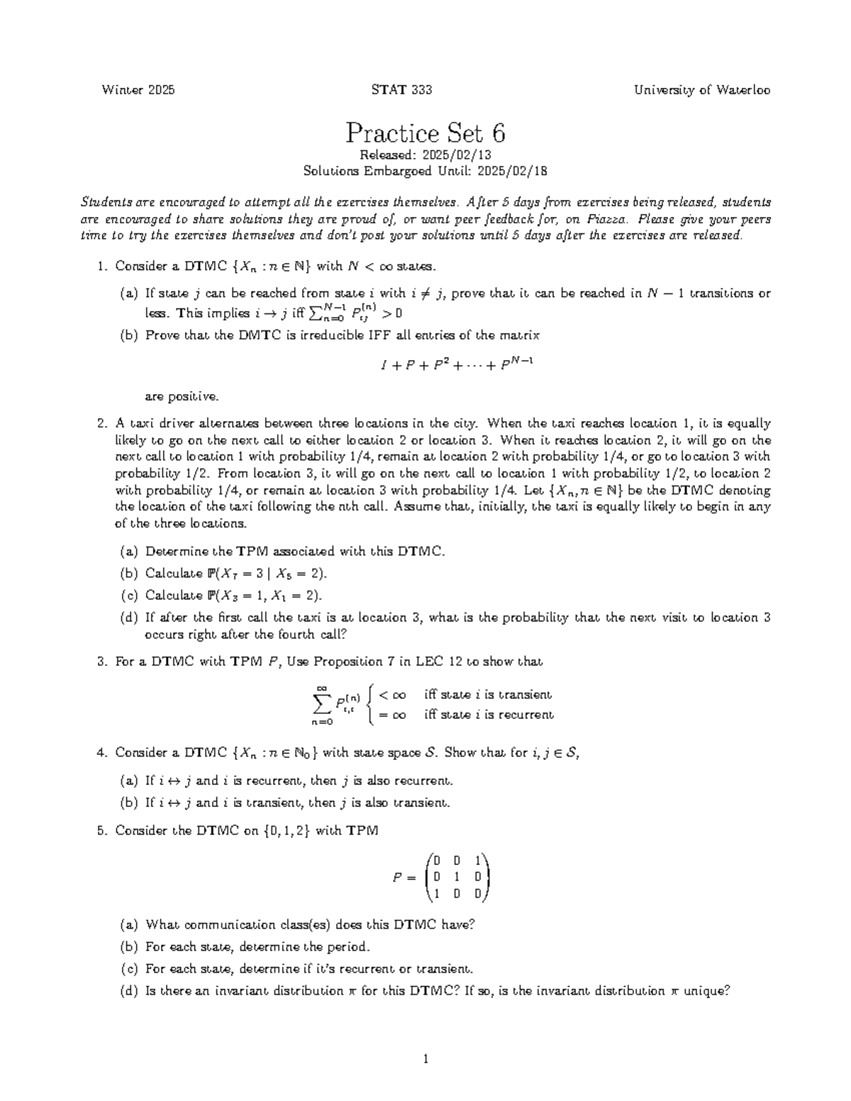 STAT333 Winter 2025 Practice Set 6 Solutions and Guidelines - Studocu