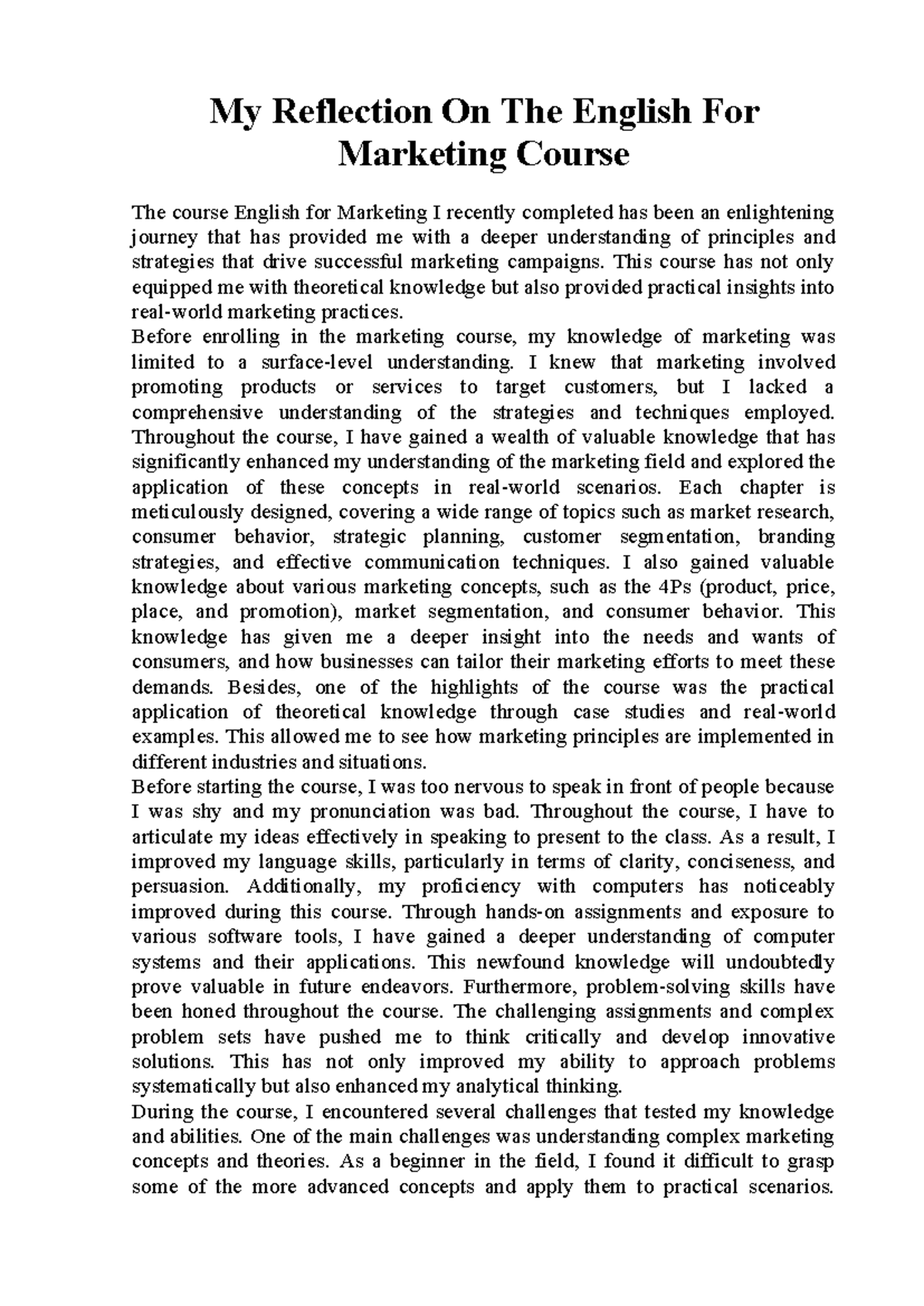 My Reflection On The English For Marketing Course - My Reflection On ...