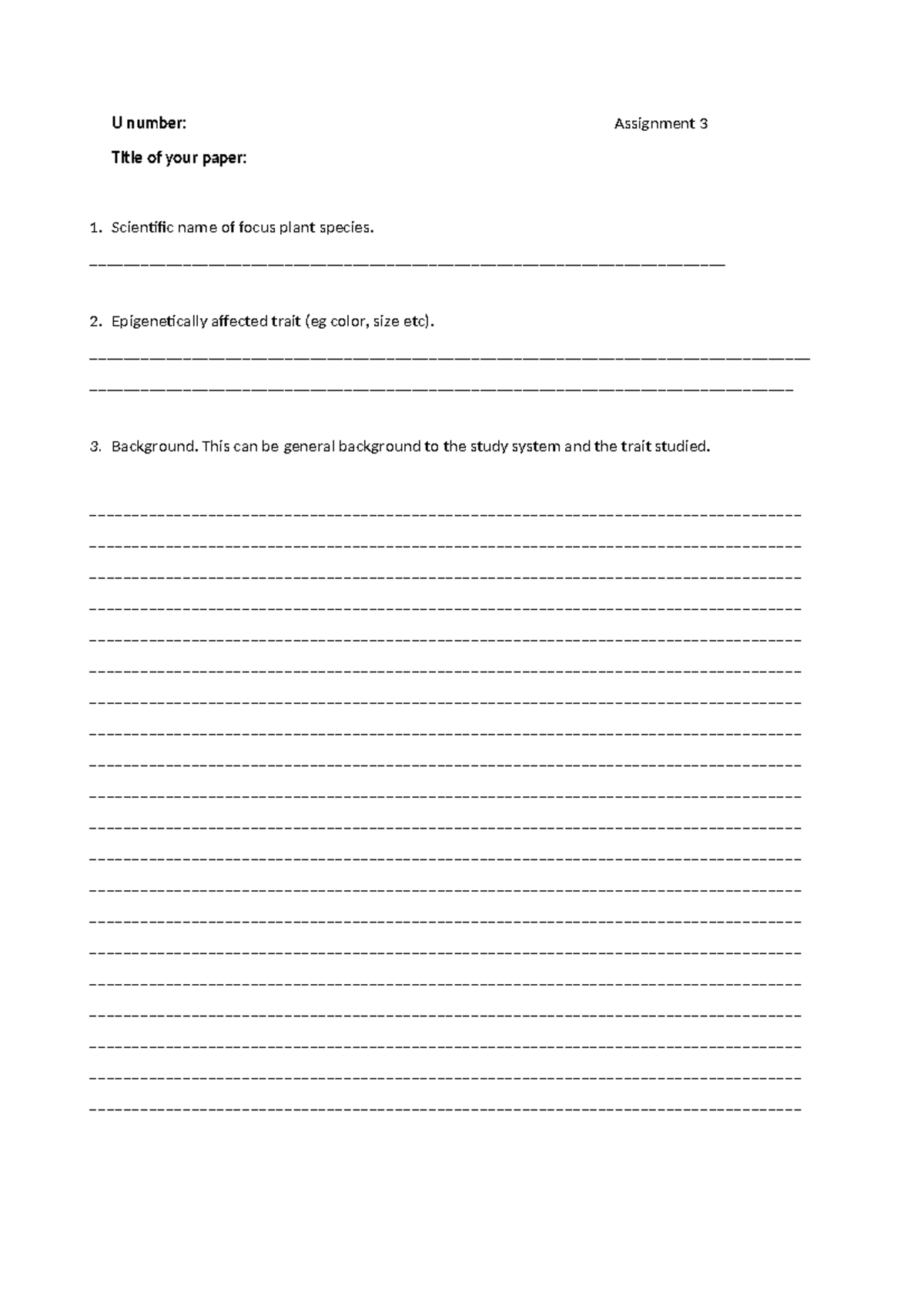 Assignment 3 in class assessment template - U number: Assignment 3 ...