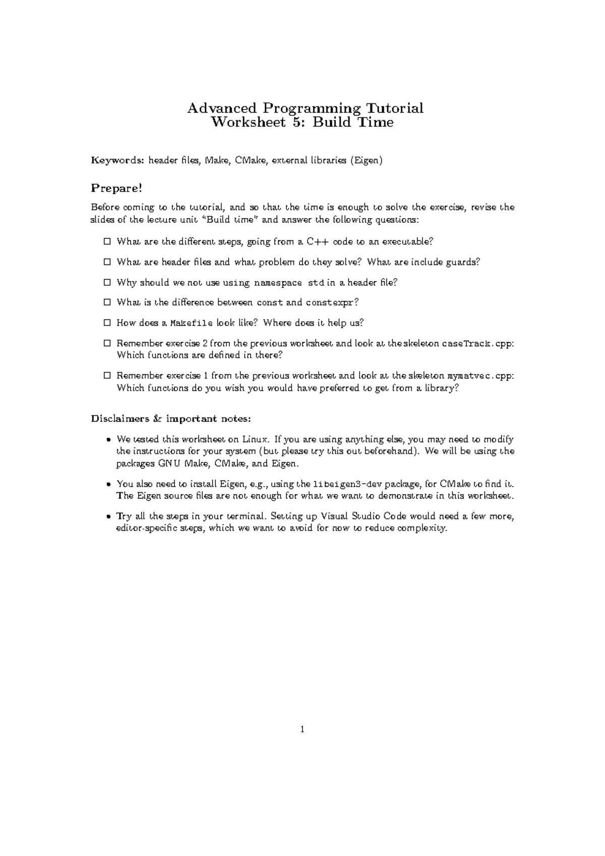 Tutorial Worksheet - Advanced Programming Tutorial Worksheet 5: Build ...