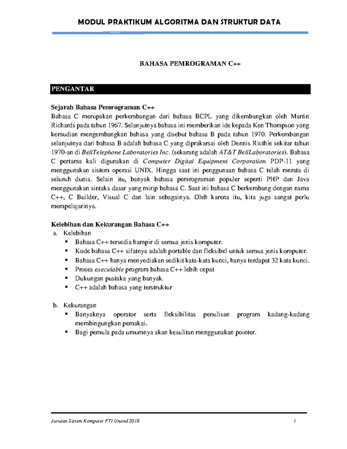 Praktikum Bahasa Pemrograman C++ - Modul C++ (Pemrograman Dasar) - Studocu