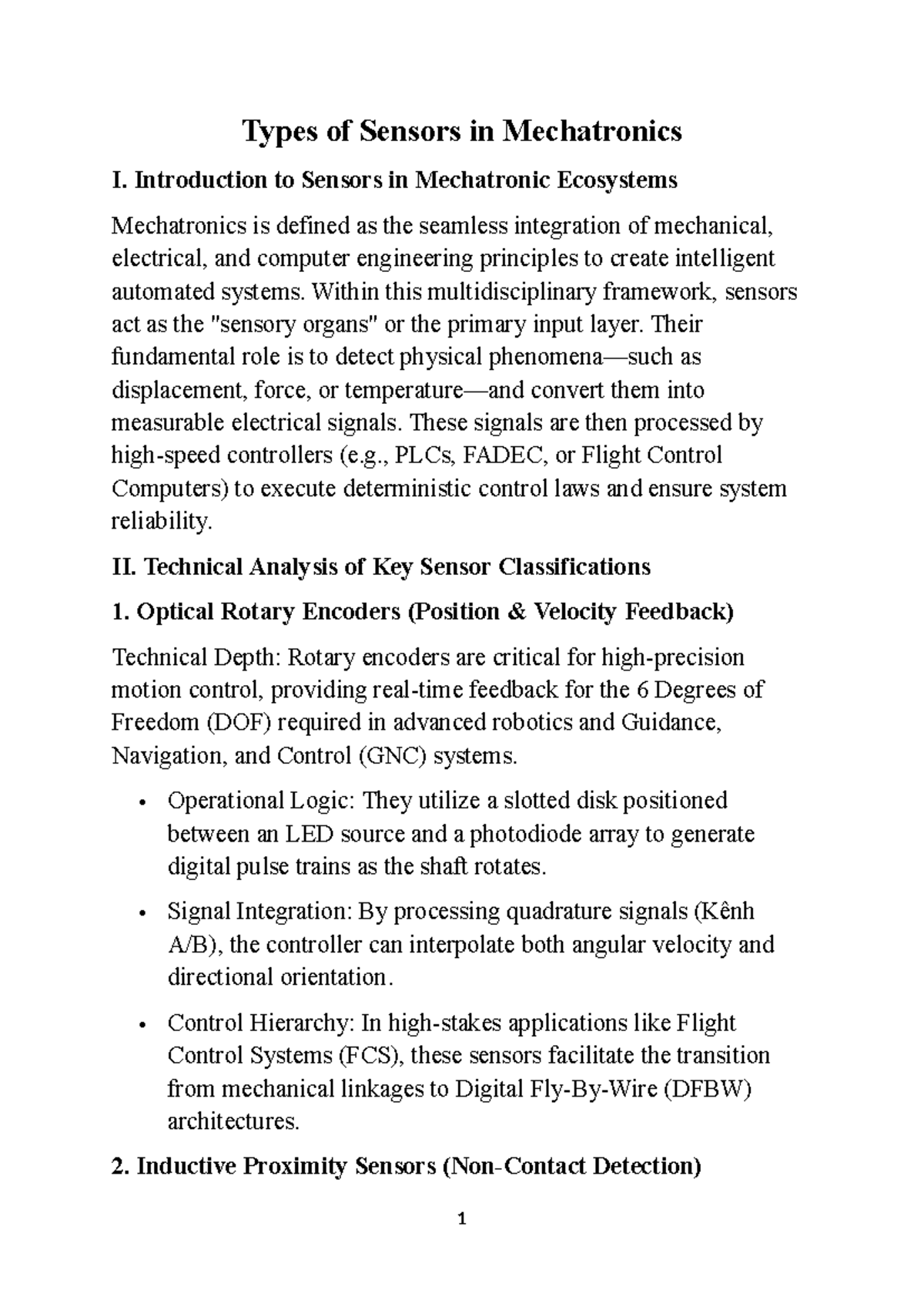 Types of Sensors in Mechatronics: A Comprehensive Overview - Studocu