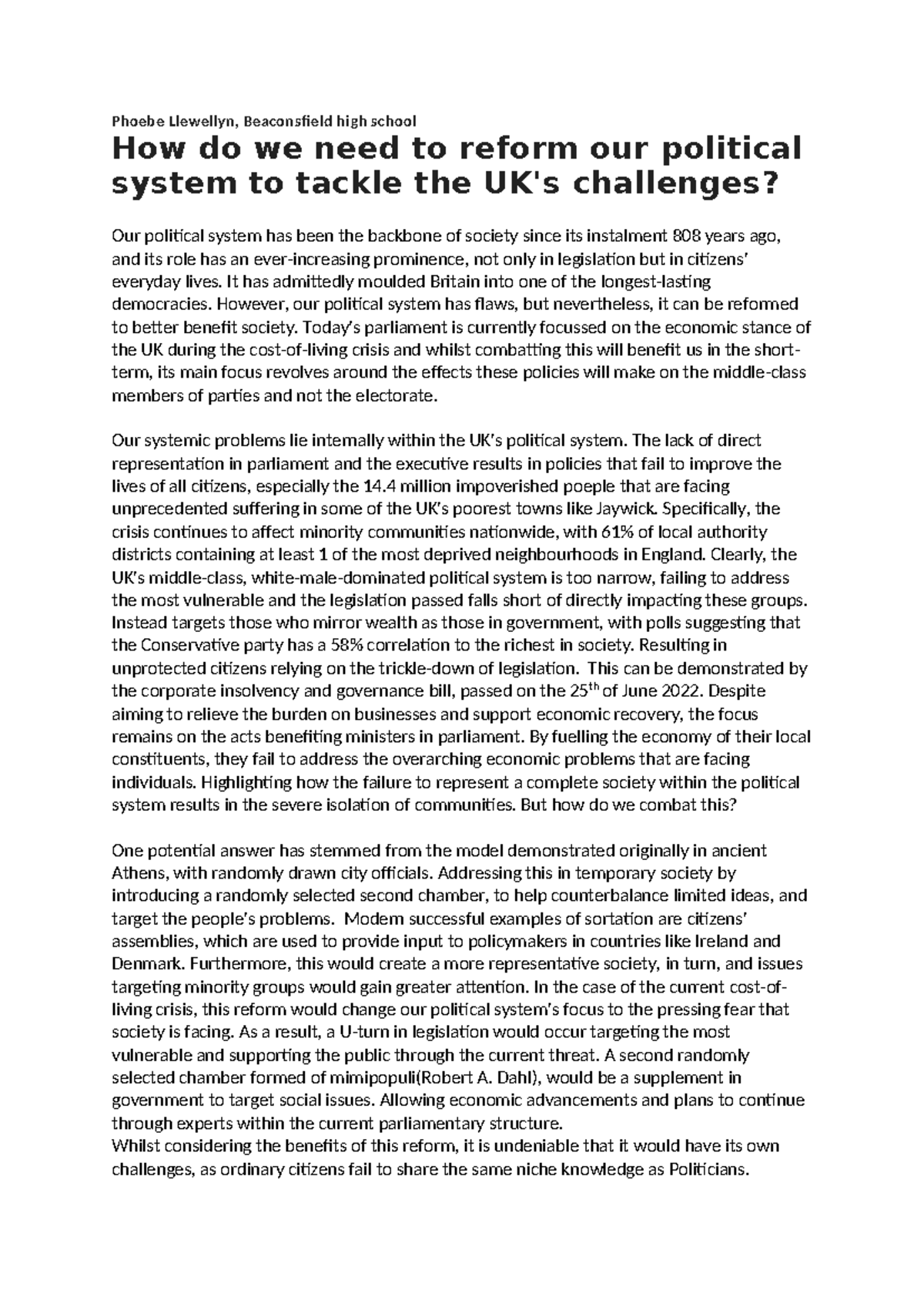 Reforming Our Political System: Addressing Societal Challenges - Essay ...