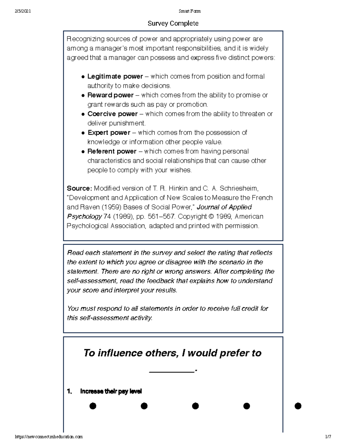 12.01 Self-Assessment on Preferred Power Types in Management - Studocu