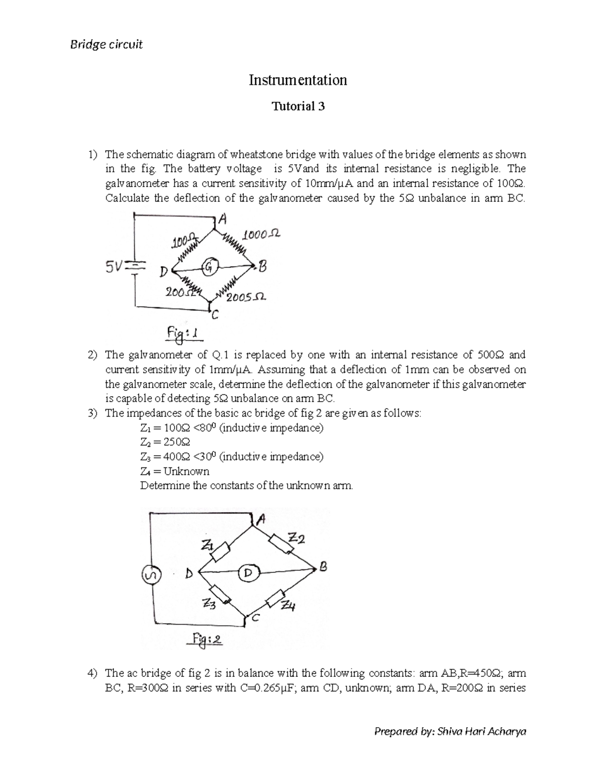 INS TUT 3 - tutorial - Bridge circuit Instrumentation Tutorial 3 1) The ...