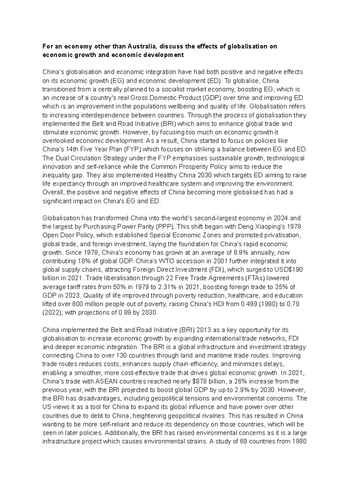 Economics Case Study: Globalisation's Impact on China's EG & ED - Studocu