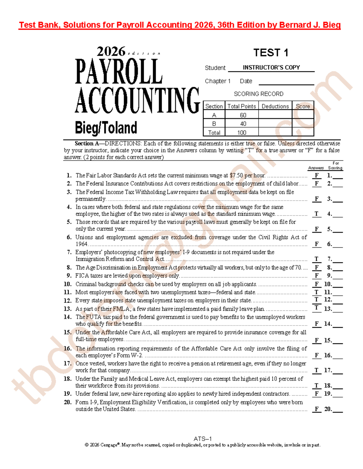 Payroll Accounting 2026, 36th Ed. - Test Bank &amp; Solutions - Studocu