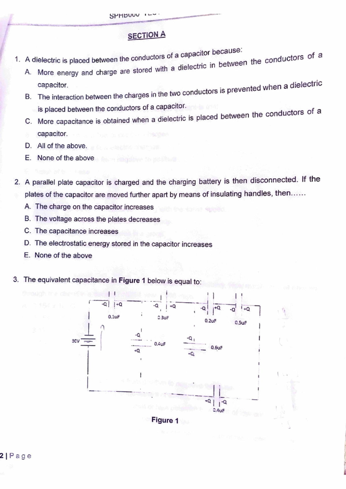 SPHB000 Test 2 2023 - Physics Capacitor Concepts & Questions - Studocu