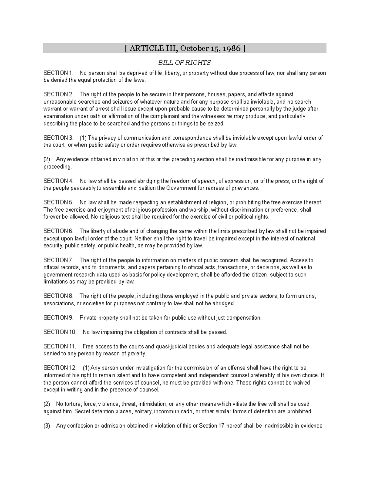 Bill of Rights Overview - Key Sections and Protections - Studocu