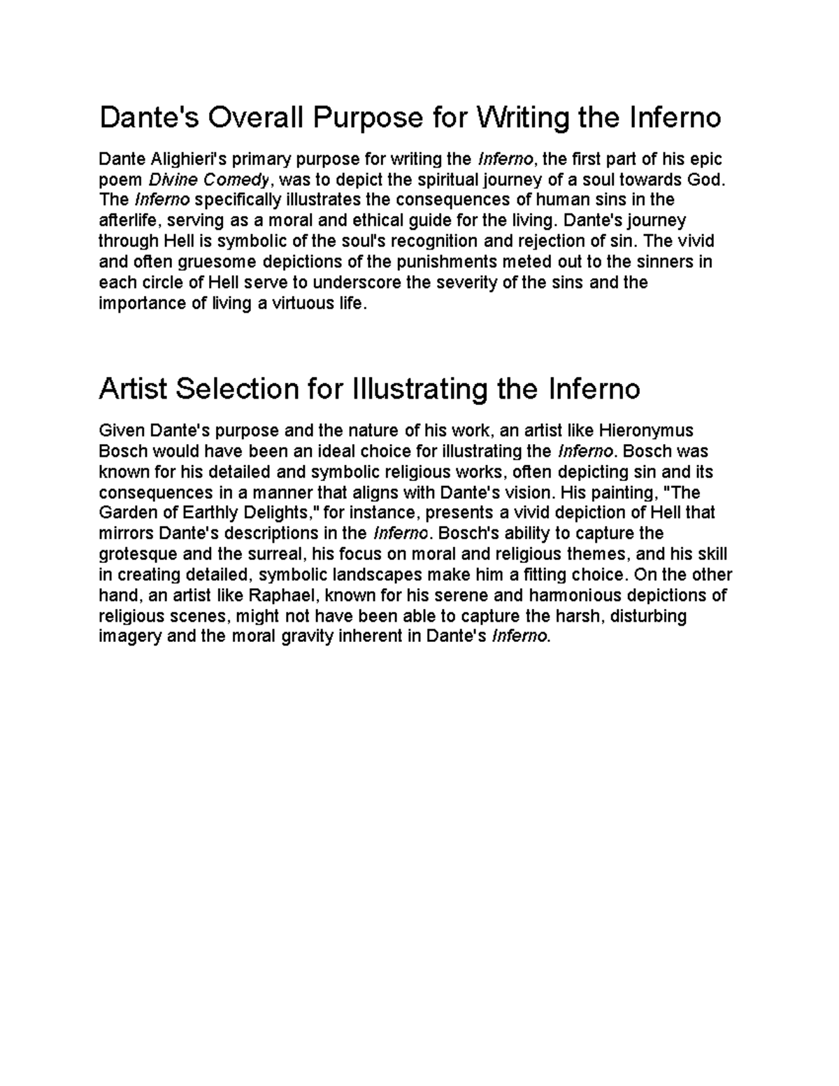 ENG 2.3.9 Essay Notes: Analyzing Dante's Inferno and Artistic Choices ...