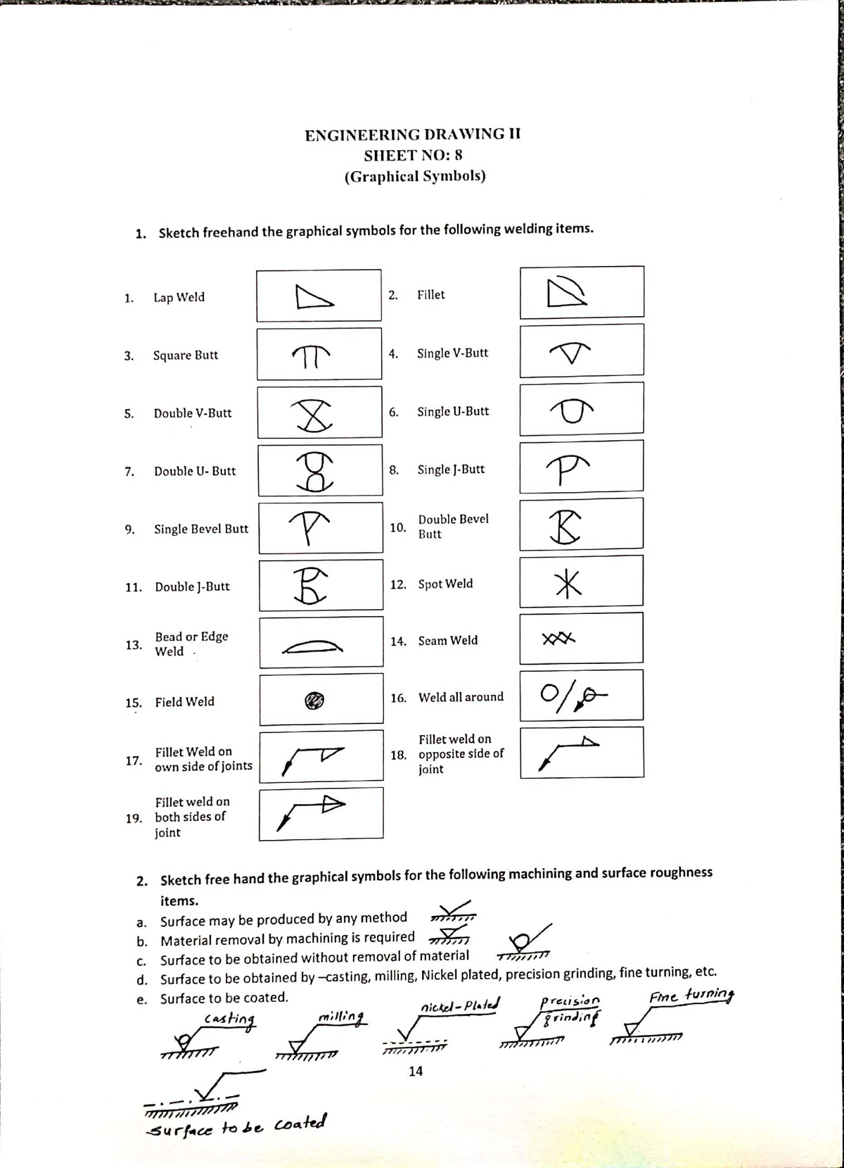 ENG DRAWING 11 SHEET NO: 8 - Graphical Symbols for Welding & Machining ...