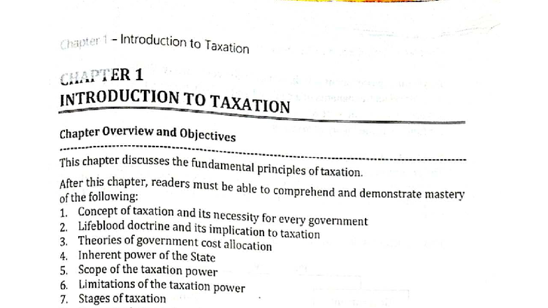 Chapter 1: Introduction to Taxation (INCOME TAXATION) - Studocu