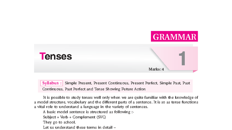 Tenses pdf - class x to xi important documents - Tenses 1 GRAMMAR ...