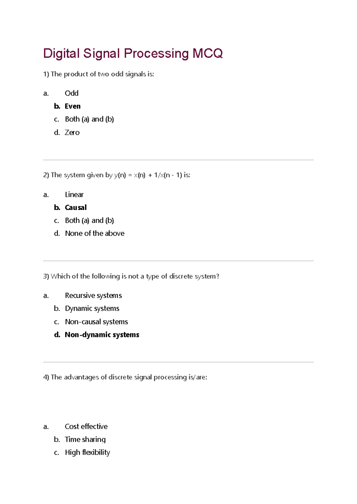 Digital Signal Processing MCQ Review for Course DSP 101 - Studocu
