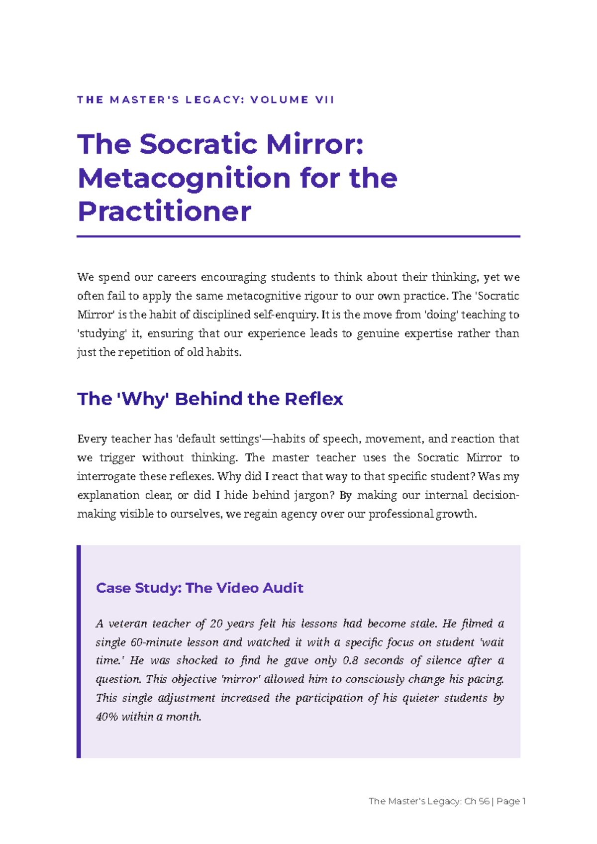 The Legacy: Ch 56 - The Socratic Mirror & Metacognition Insights - Studocu
