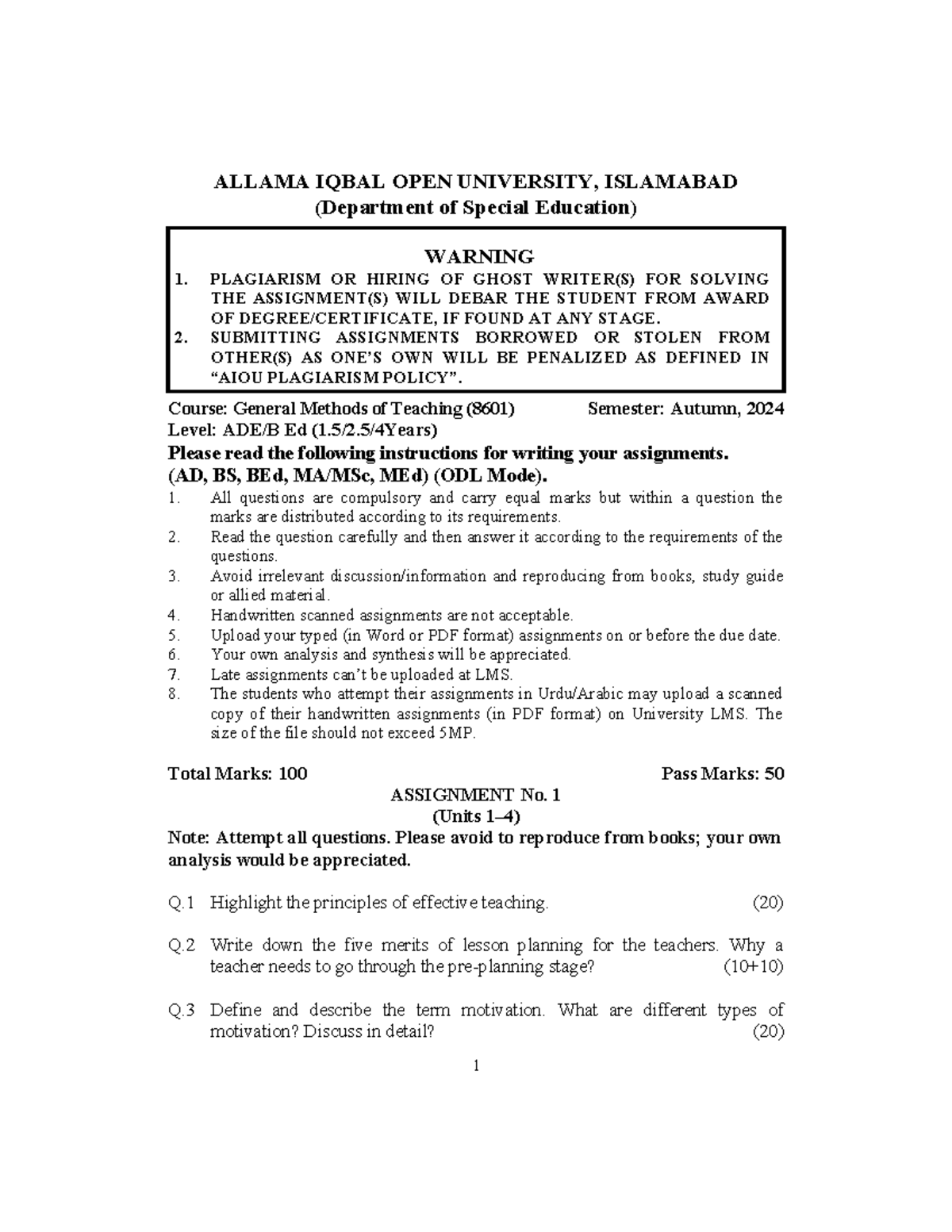8601 - These notes are for practicing subject material - ALLAMA IQBAL ...